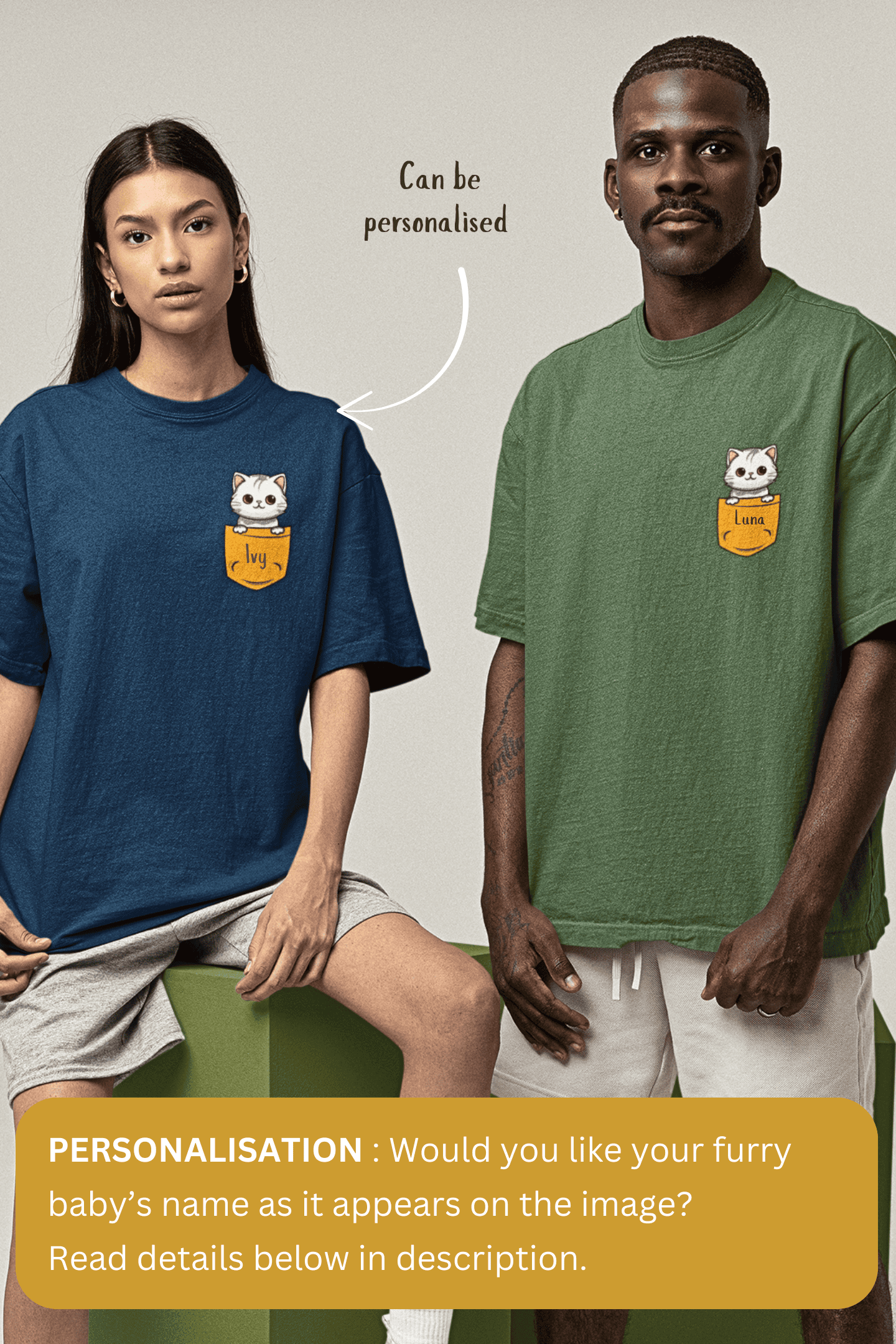 Kitten in a Pocket: Oversized Luxe Tee (personalisation available)