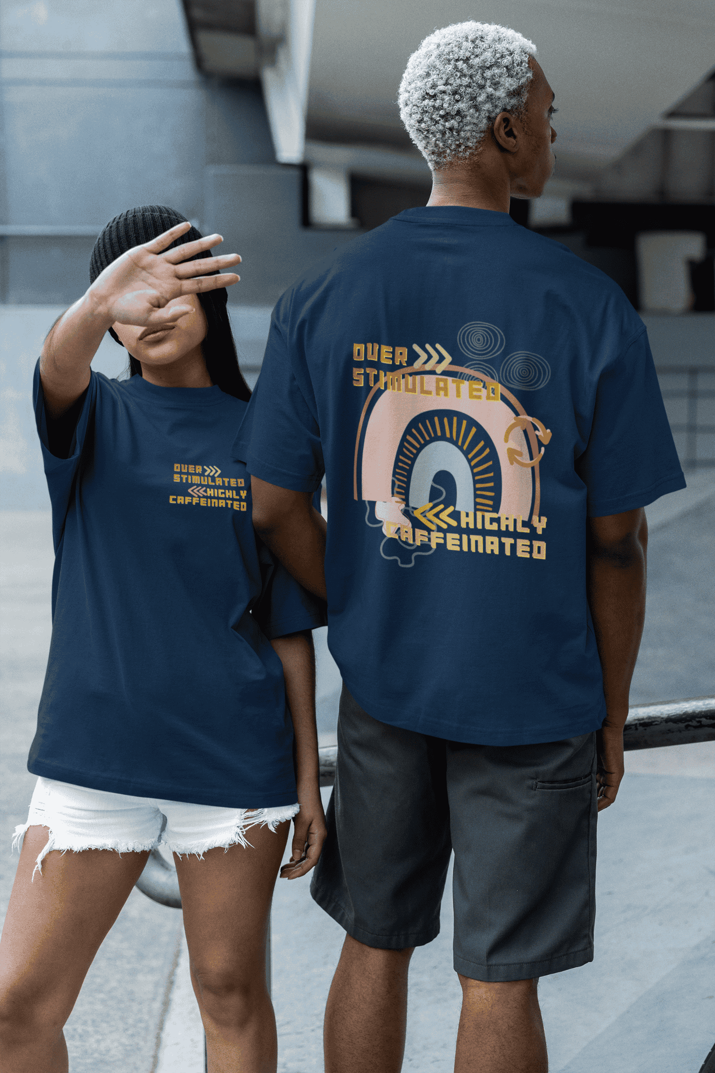 Over Stimulated Highly Caffeinated : Oversized Luxe Tee (Unisex)