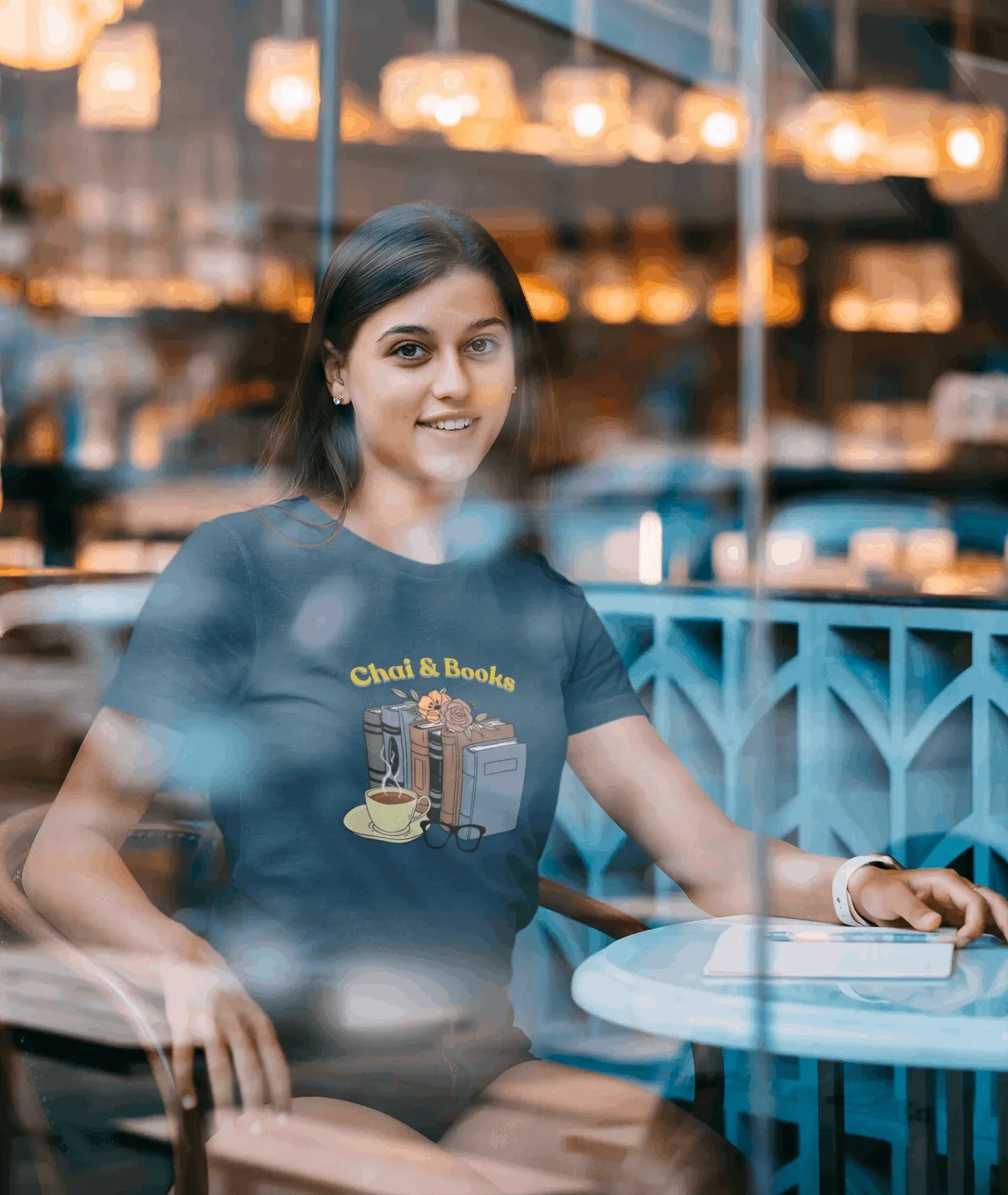 Chai & Books: Round Neck Tee (Female Fit) - curledeyes