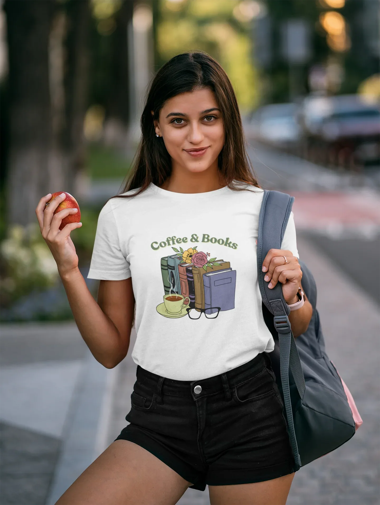 Coffee & Books: Round Neck Tee (Female Fit) - curledeyes