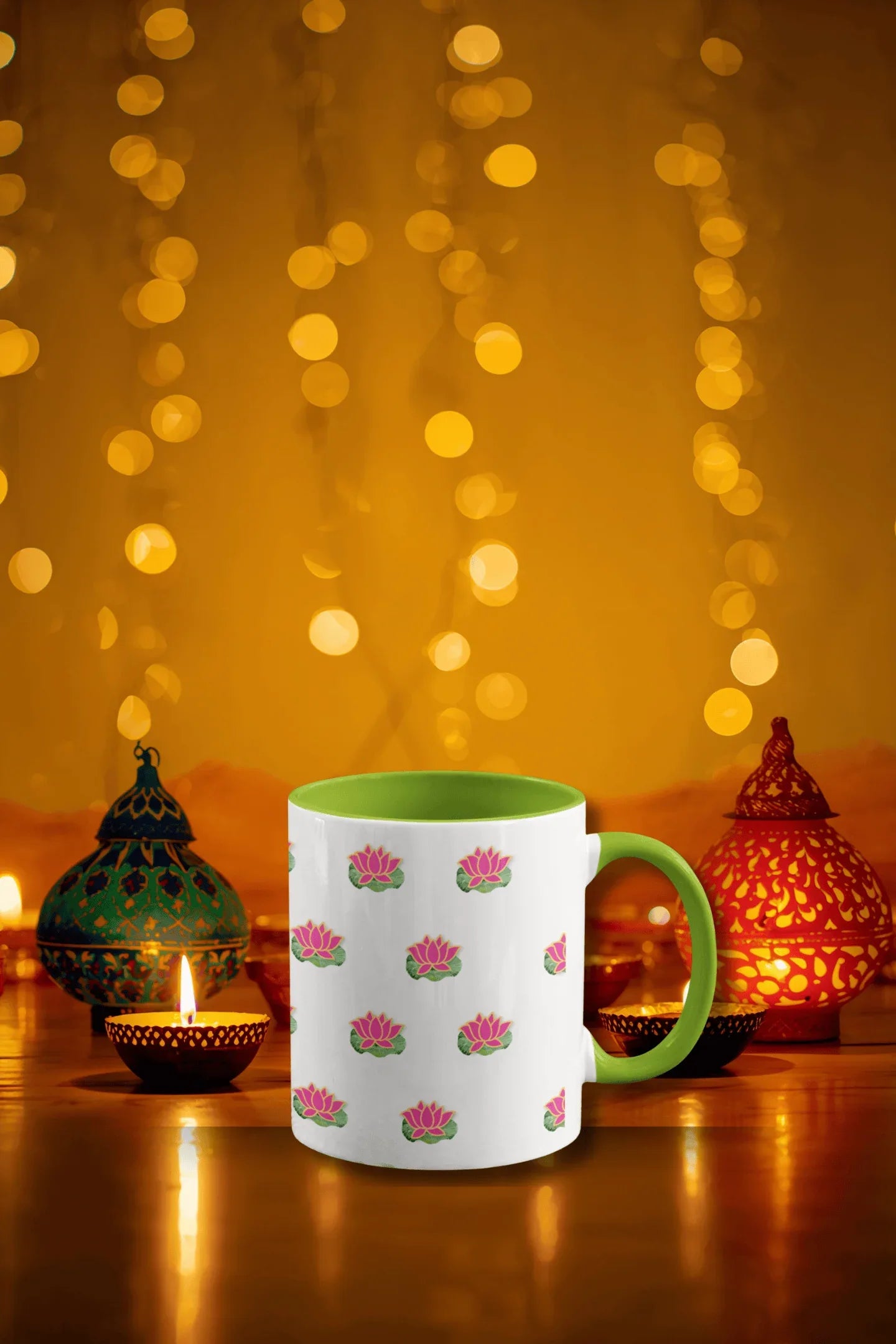 Festive lotus (Diwali) : Ceramic Mug 330ml - curledeyes