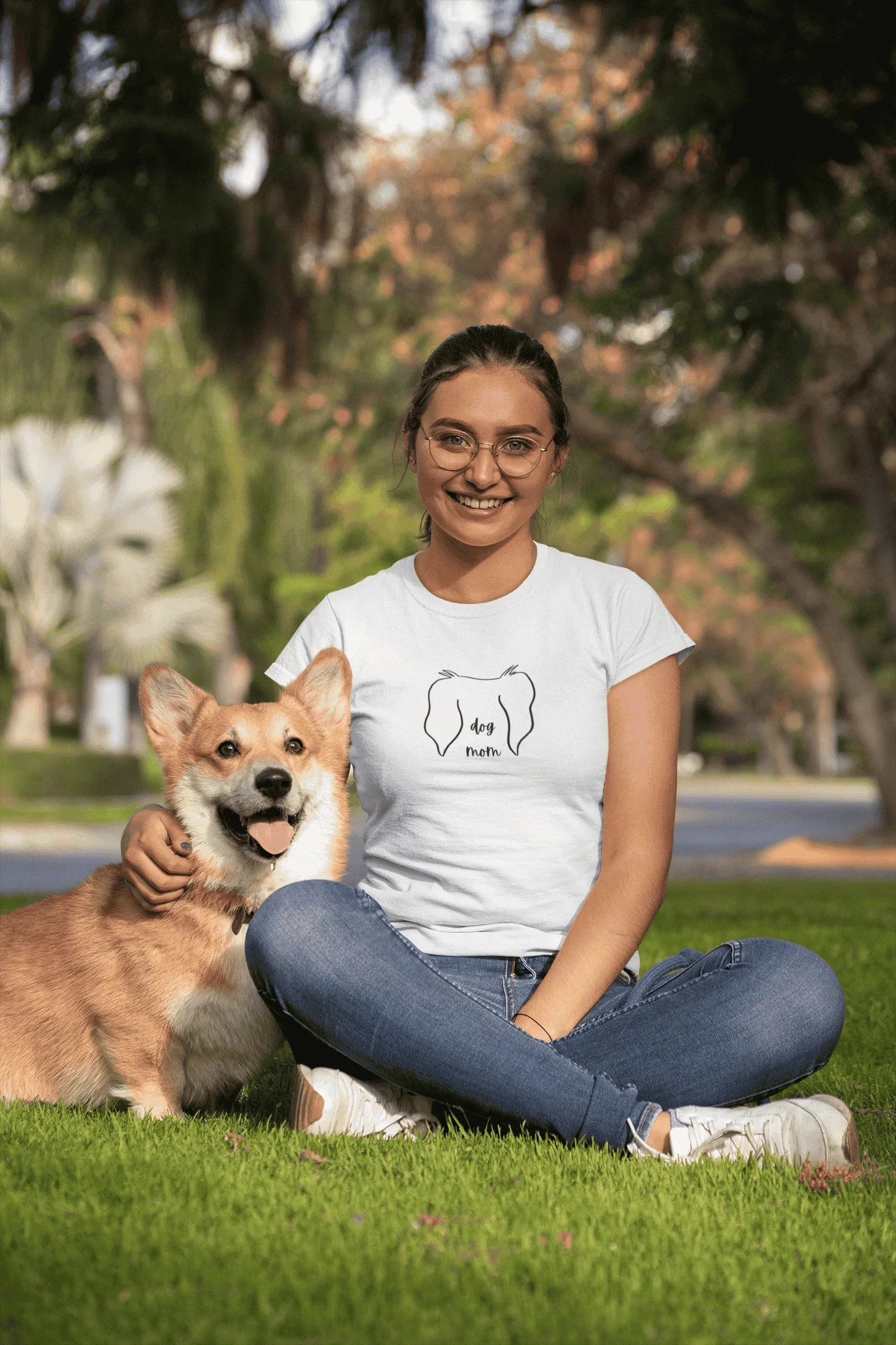 Dog mom Round Neck Tee ( Woman fit) - curledeyes