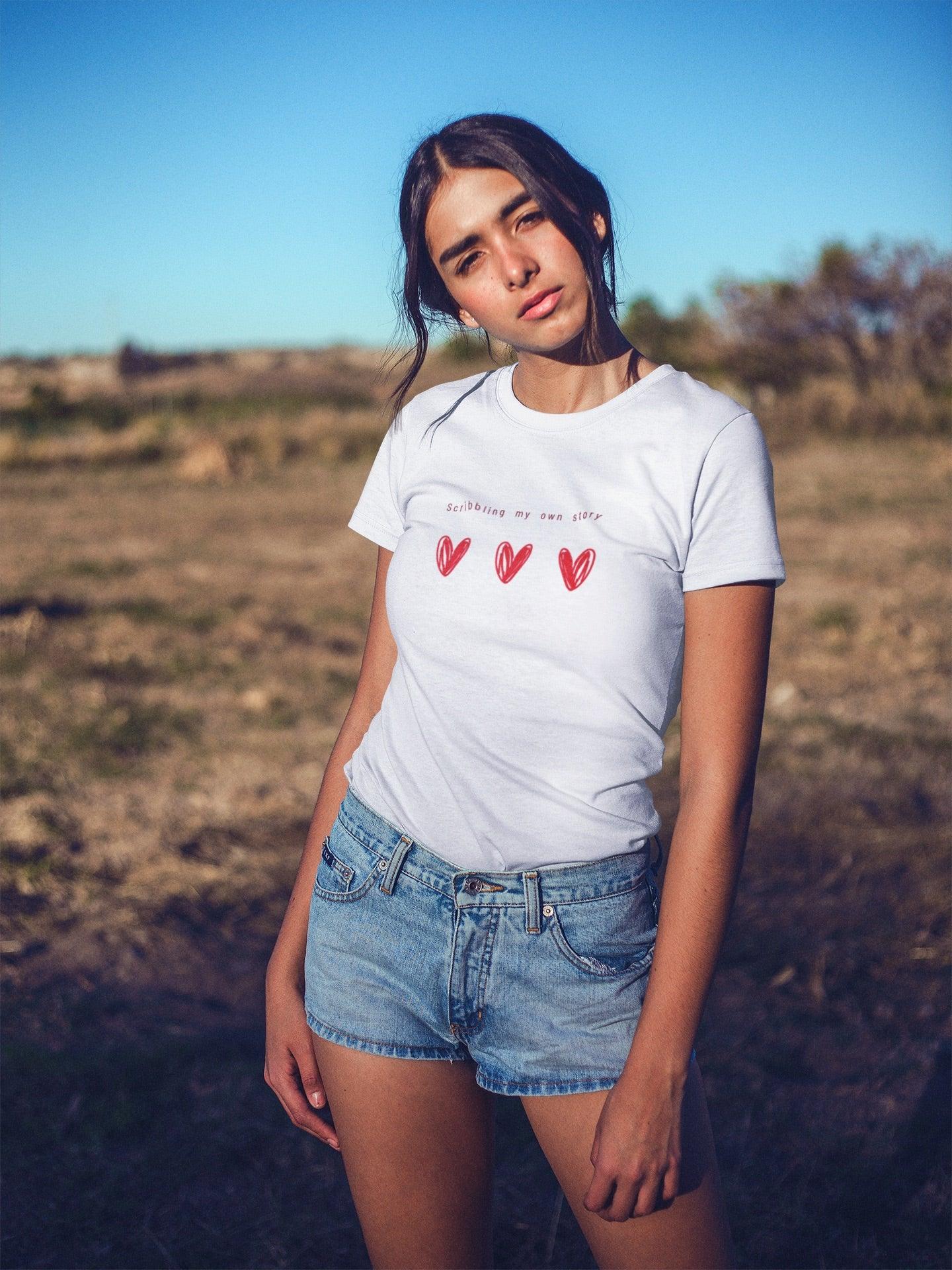 Scribbled Hearts : Round Neck Tee (Woman fit) - curledeyes