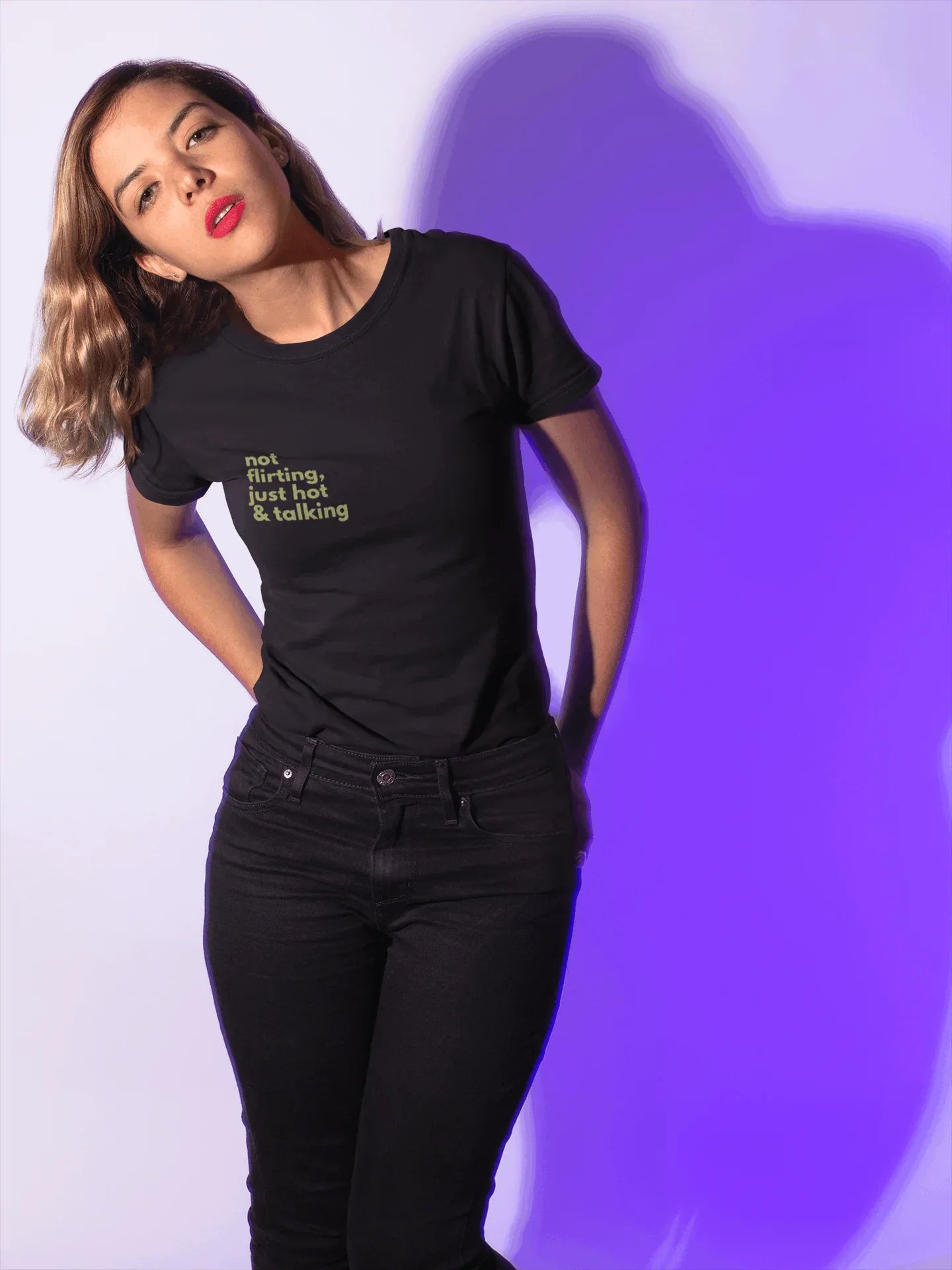 Not Flirting, Just Hot & Talking: Women Round Neck Tee (Female Fit) - curledeyes