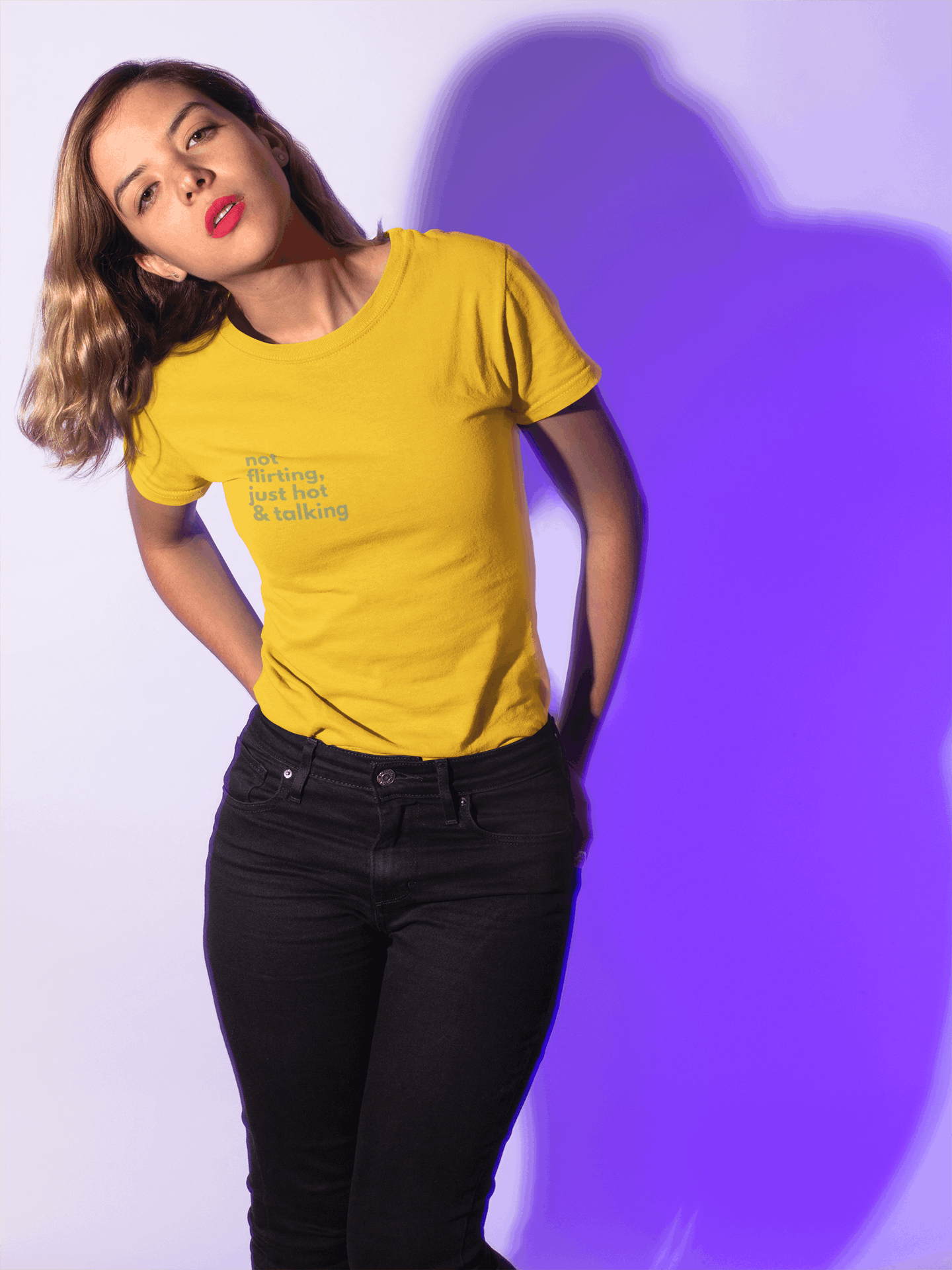Not Flirting, Just Hot & Talking: Women Round Neck Tee (Female Fit)
