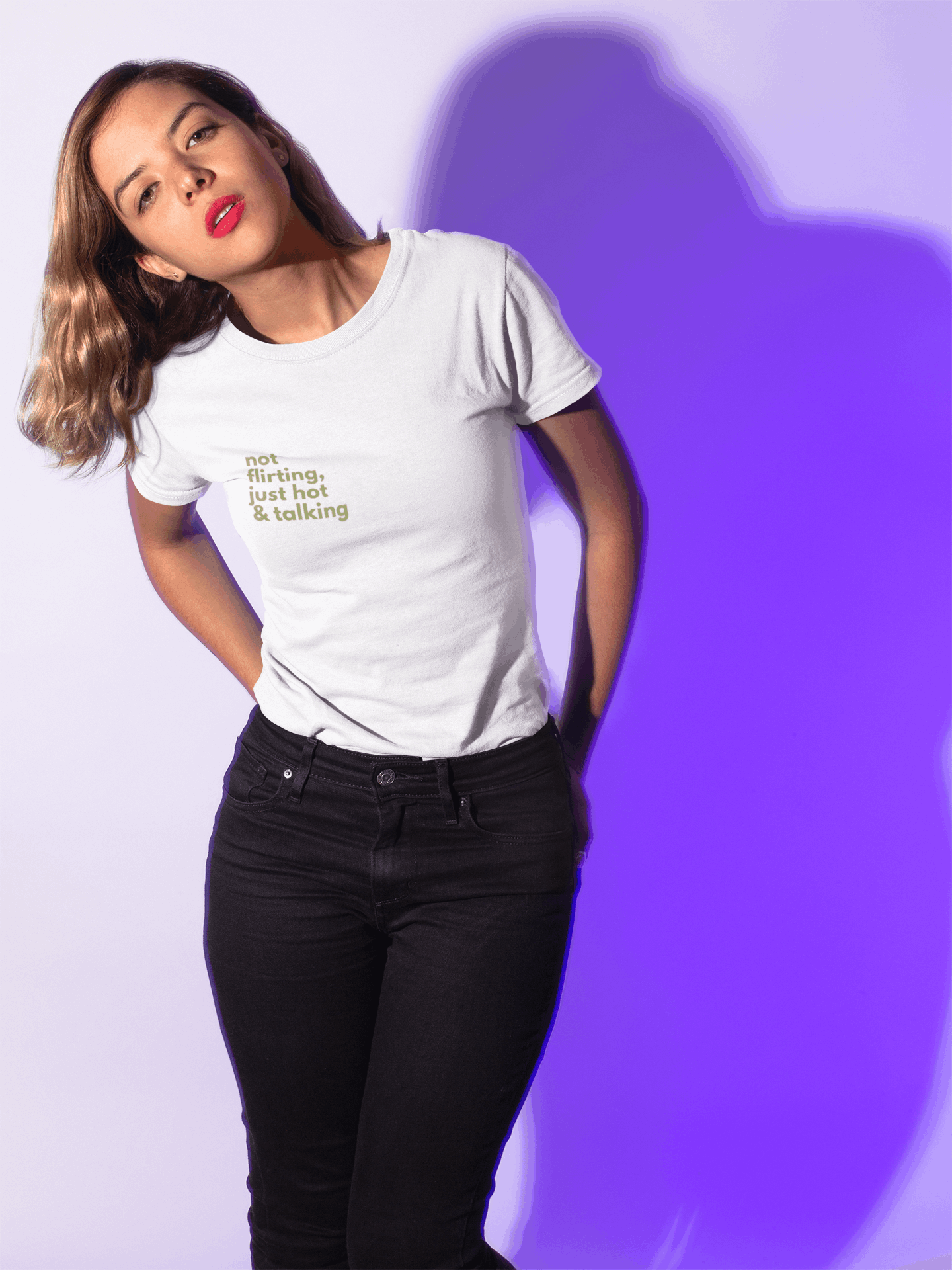 Not Flirting, Just Hot & Talking: Women Round Neck Tee (Female Fit)