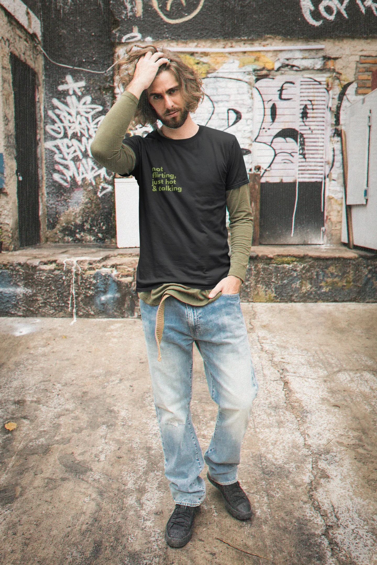 Not Flirting, Just Hot & Talking: Men Round Neck Tee (Straight Fit) - curledeyes