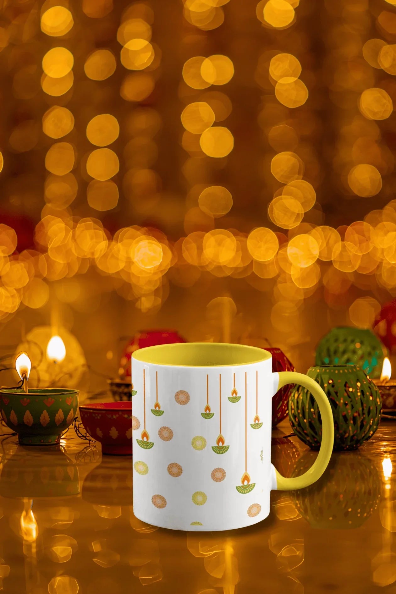 Diwali - diyas hanging - Ceramic mug 330ml - curledeyes