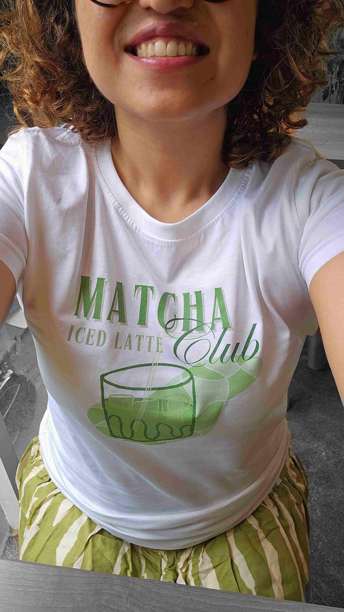 Matcha Iced Latte Club: Round Neck Tee (Female Fit) - curledeyes