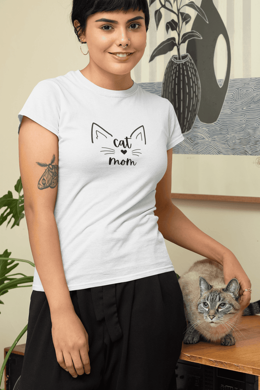 Cat Mom: Round Neck Tee (Woman fit)