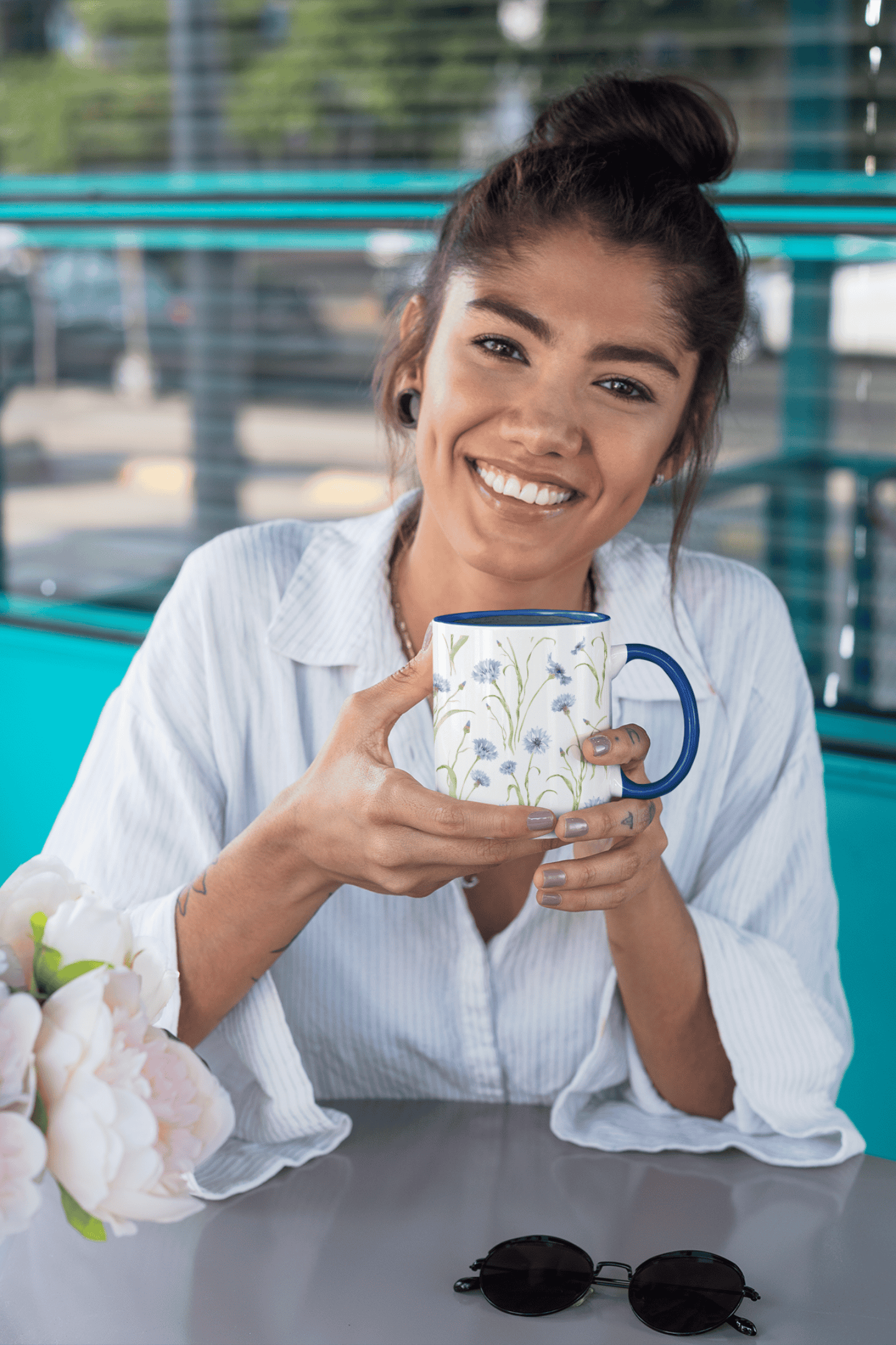 Painted Blue Flowers : Ceramic Mugs (300ml)