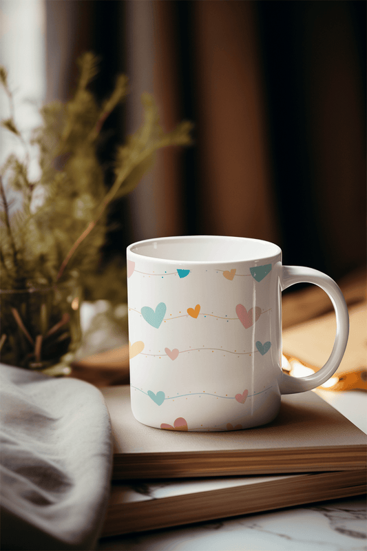Hearts on String in Pastel Colours- Ceramic Mug (300ml)