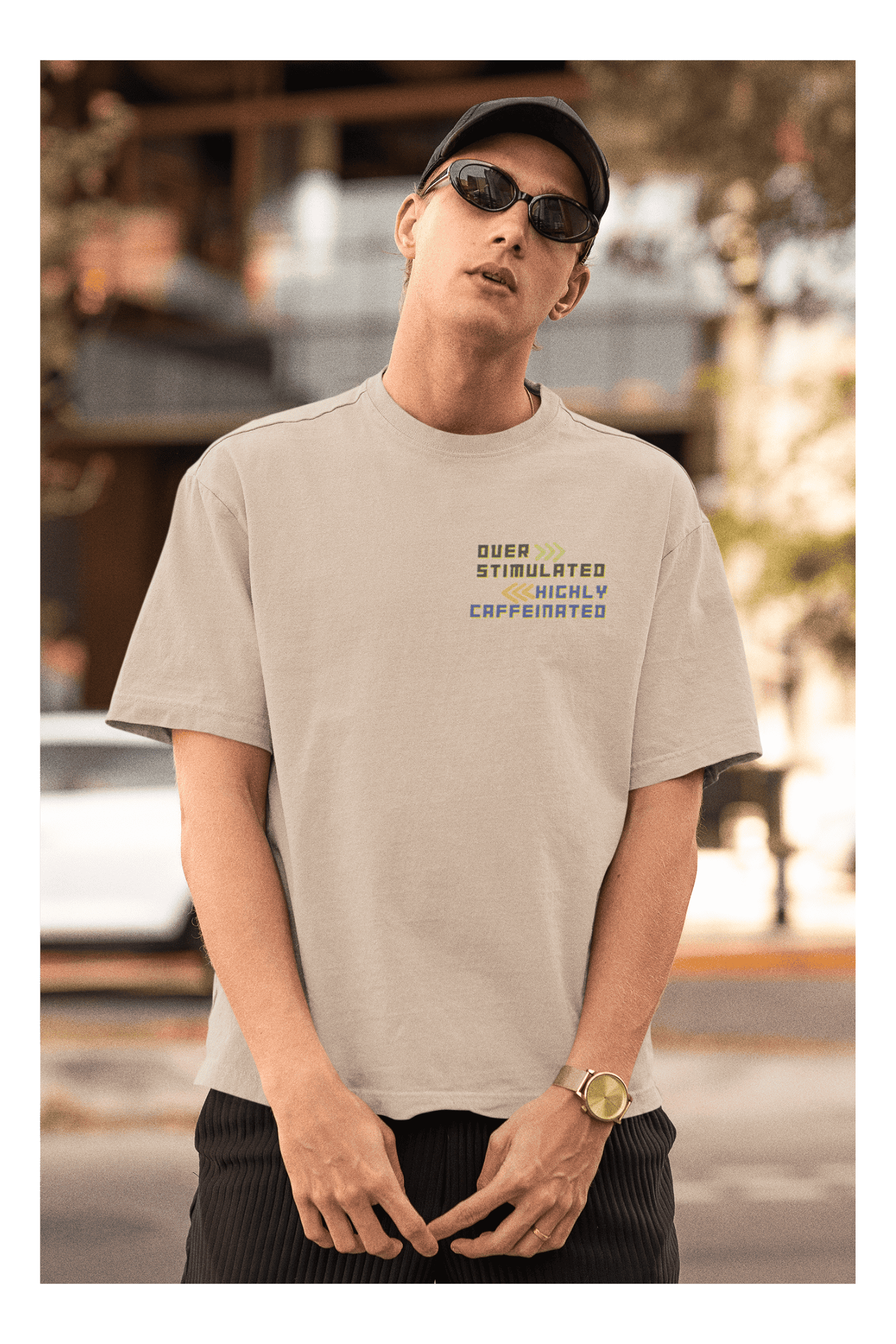 Over Stimulated Highly Caffeinated : Oversized Luxe Tee (Unisex)