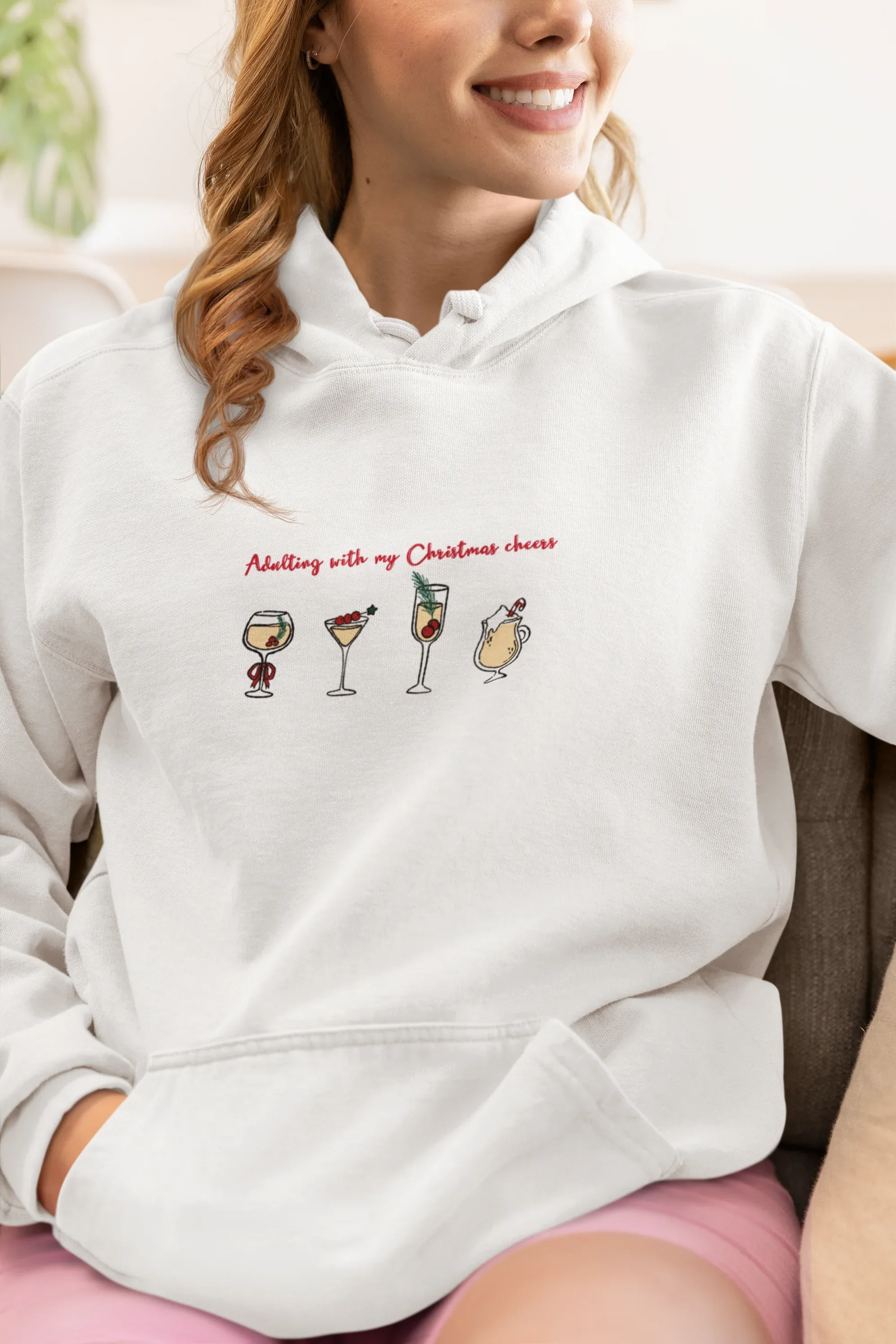 Adulting Christmas Cheers Hoodie (Unisex, Cotton) - curledeyes