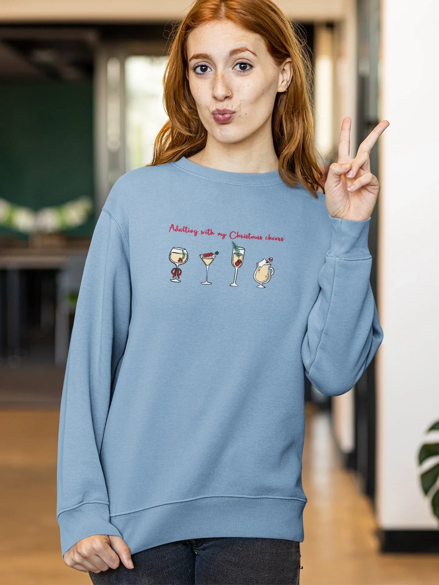 Adulting With Christmas Cheers Christmas Sweatshirt ( Unisex, Cotton) - curledeyes