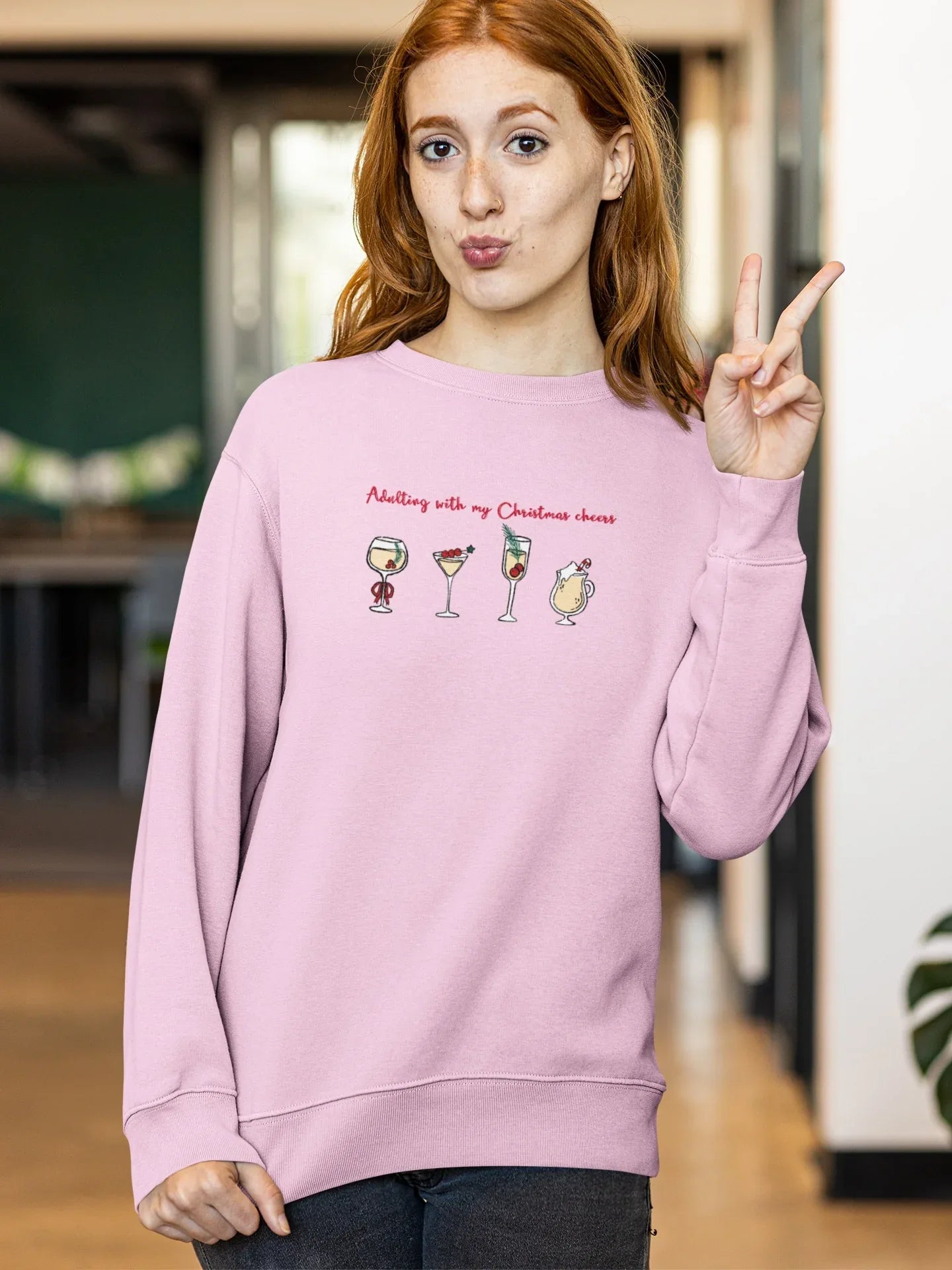 Adulting With Christmas Cheers Christmas Sweatshirt ( Unisex, Cotton) - curledeyes
