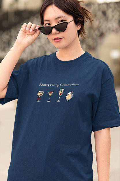 Adulting With Christmas Cheers Oversized luxe Christmas Tee (Unisex, Cotton) - curledeyes