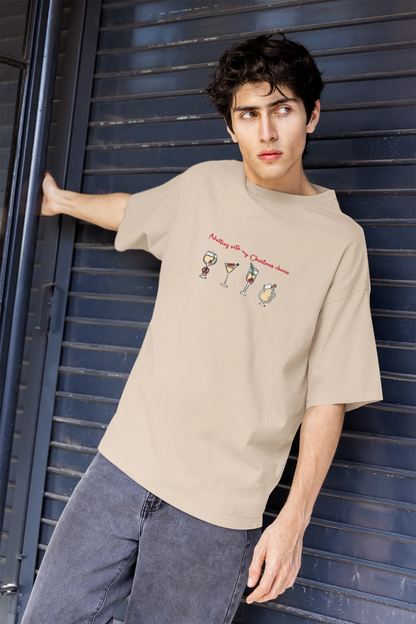 Adulting With Christmas Cheers Oversized luxe Christmas Tee (Unisex, Cotton) - curledeyes