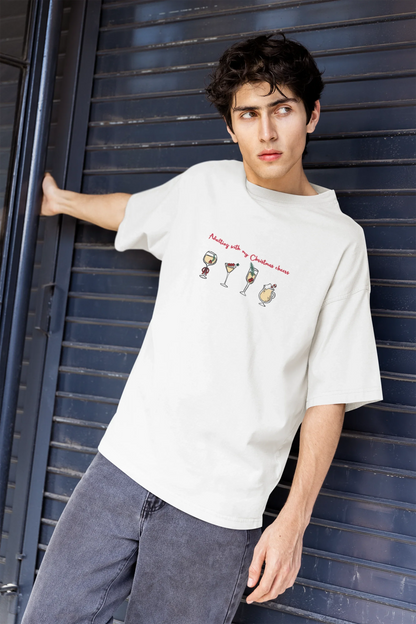 Adulting With Christmas Cheers Oversized luxe Christmas Tee (Unisex, Cotton) - curledeyes