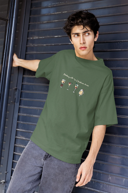 Adulting With Christmas Cheers Oversized luxe Christmas Tee (Unisex, Cotton) - curledeyes