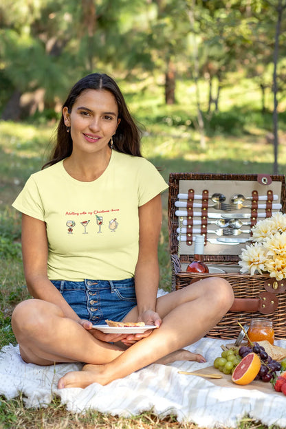 Adulting with Christmas Cheers Christmas Tee (Woman fit, Cotton) - curledeyes