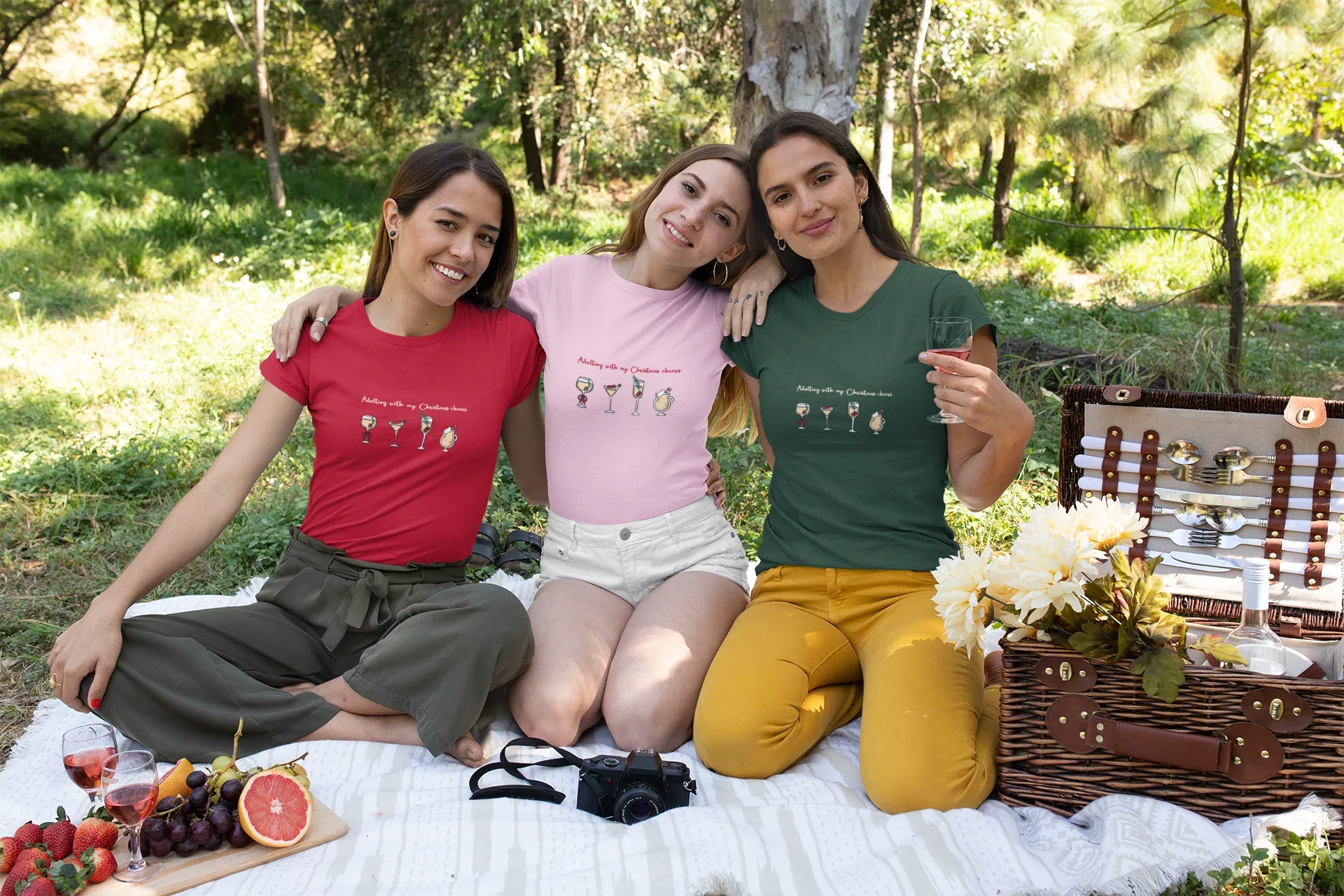 Adulting with Christmas Cheers Christmas Tee (Woman fit, Cotton) - curledeyes