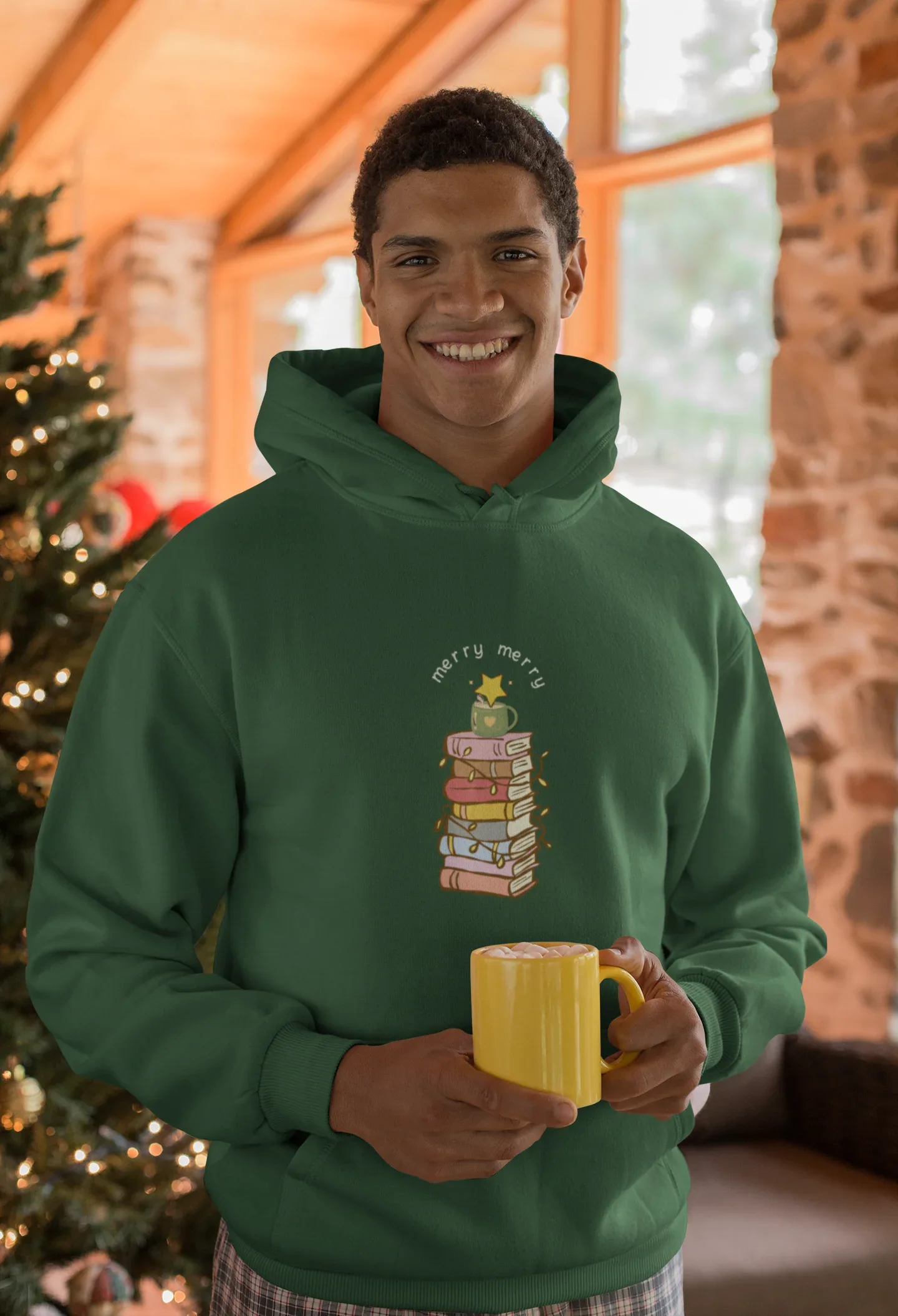 Books Merry Christmas Tree Hoodie (Unisex, Cotton) - curledeyes