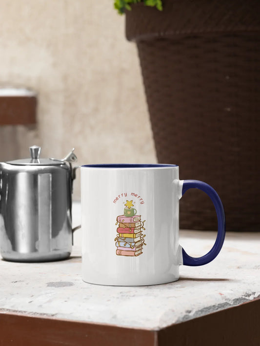Books & Merry Christmas Mug (Ceramic, 330ml) - curledeyes