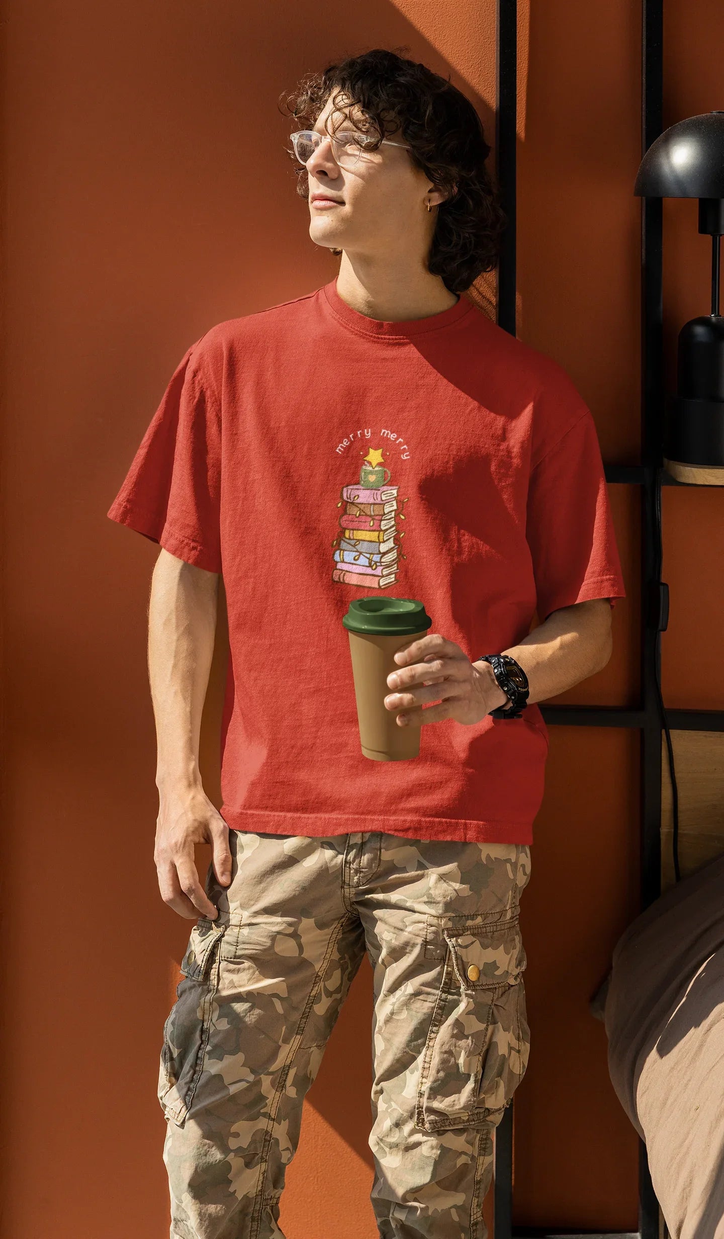 Books & Merry Oversized luxe Christmas Tee (Unisex, Cotton) - curledeyes