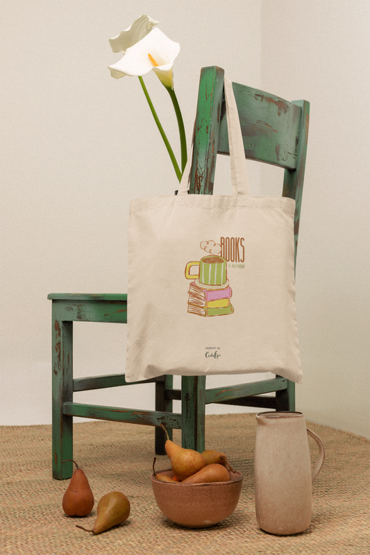 Books & My Cuppa Tote Bag (Cotton Canvas)