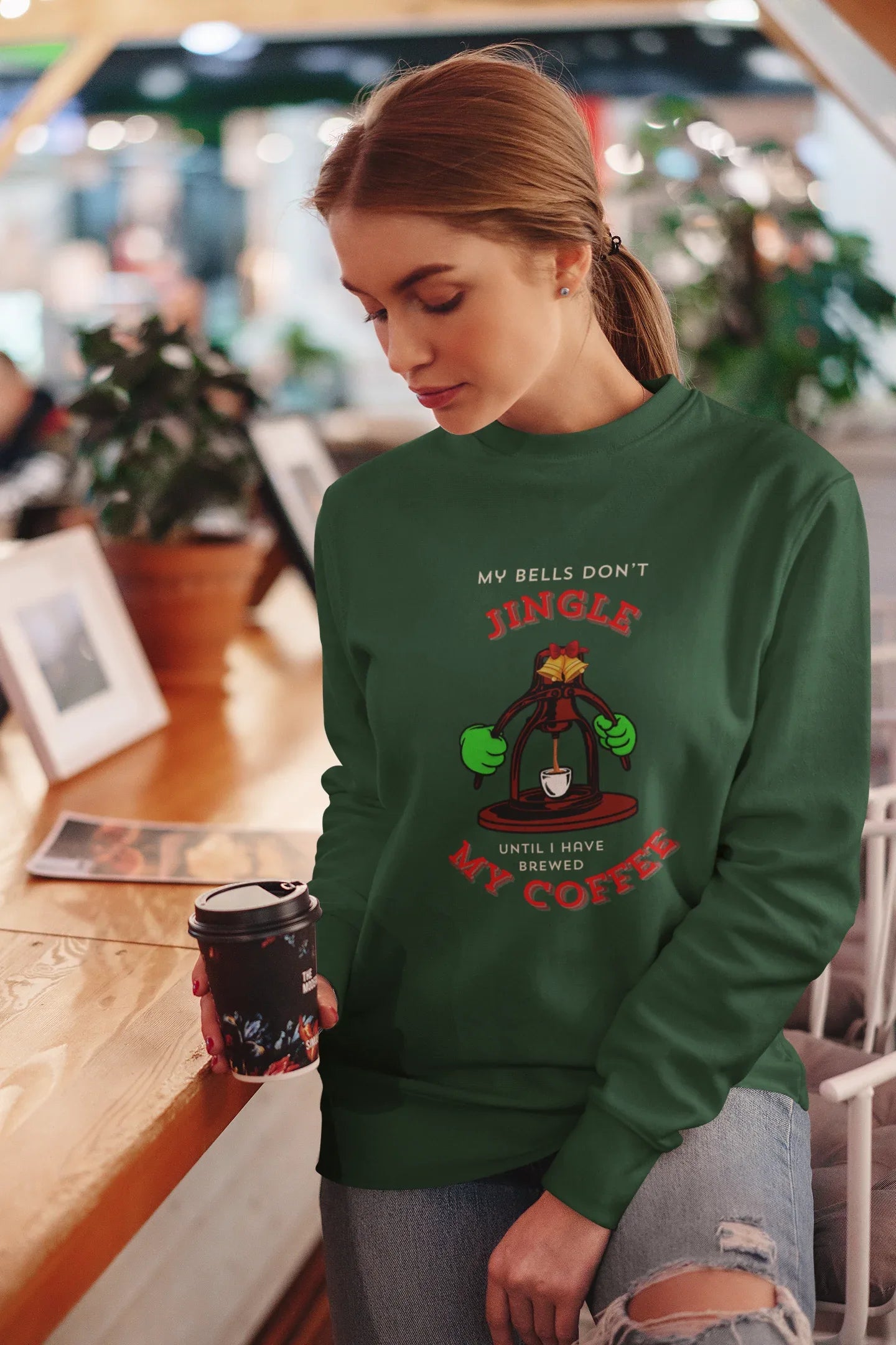 Coffee Jingles My Bells Christmas Sweatshirt (Unisex, Cotton) - curledeyes