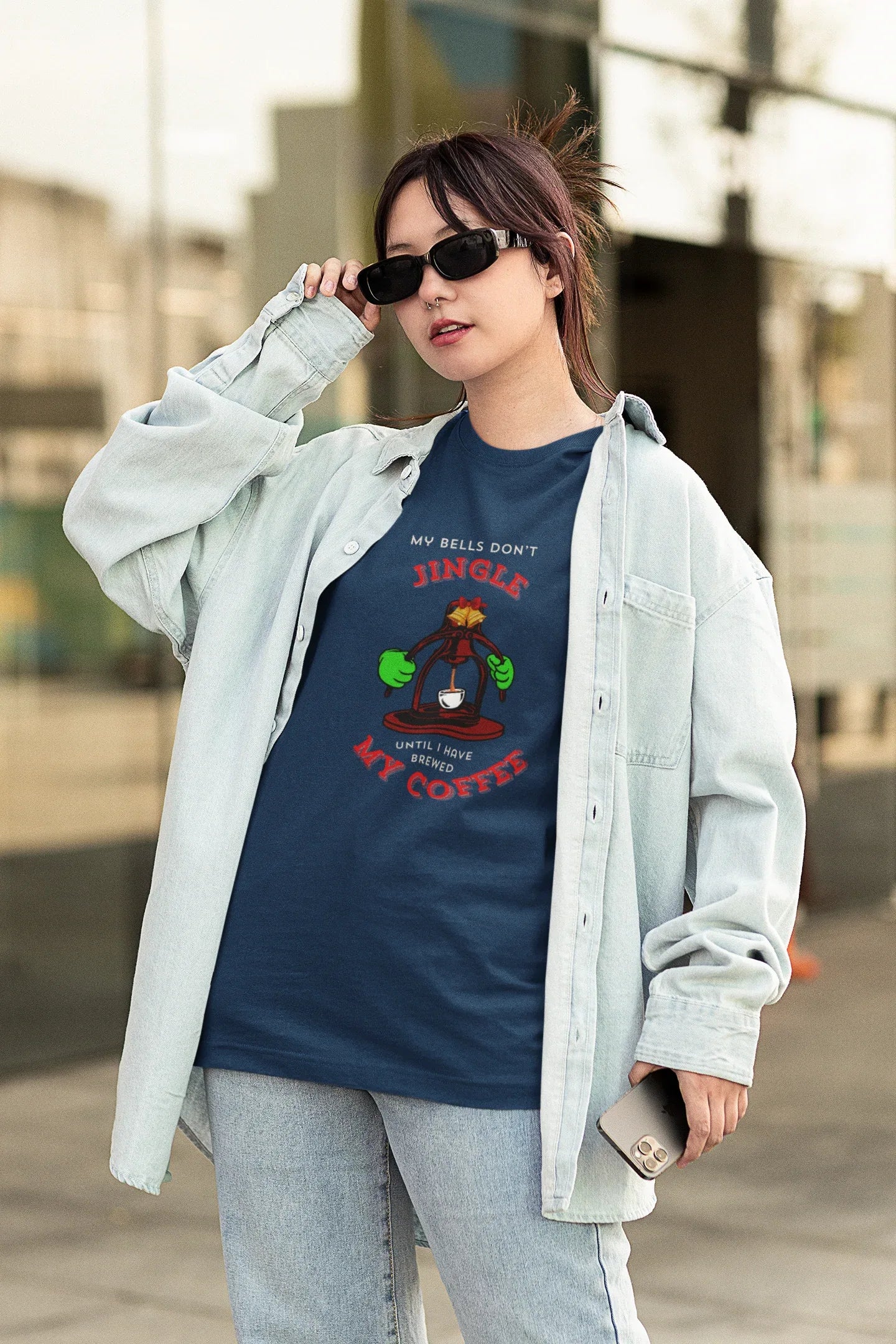 Coffee Jingles My Bells Oversized luxe Christmas Tee (Unisex, Cotton) - curledeyes