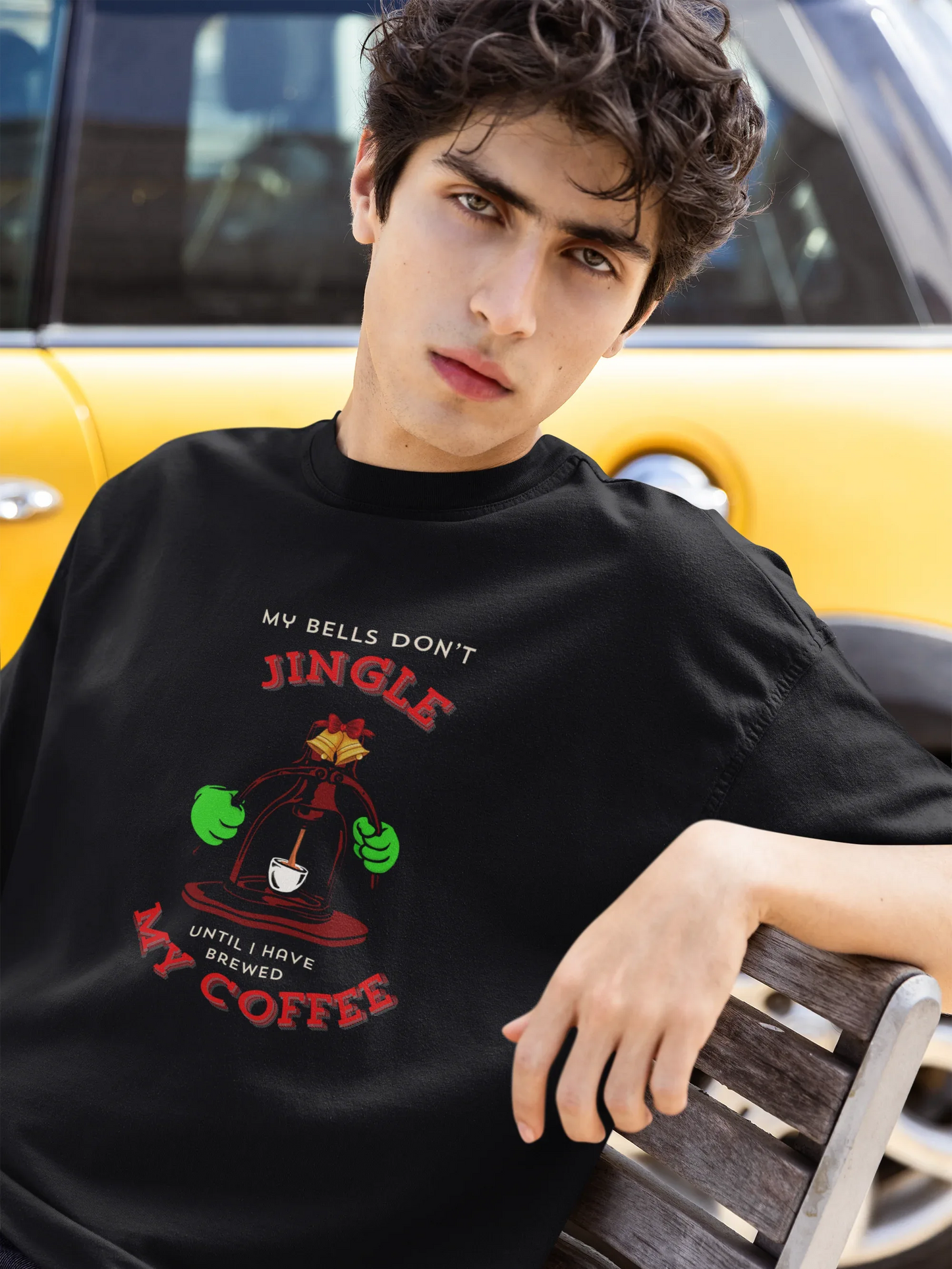 Coffee Jingles My Bells Oversized luxe Christmas Tee (Unisex, Cotton) - curledeyes