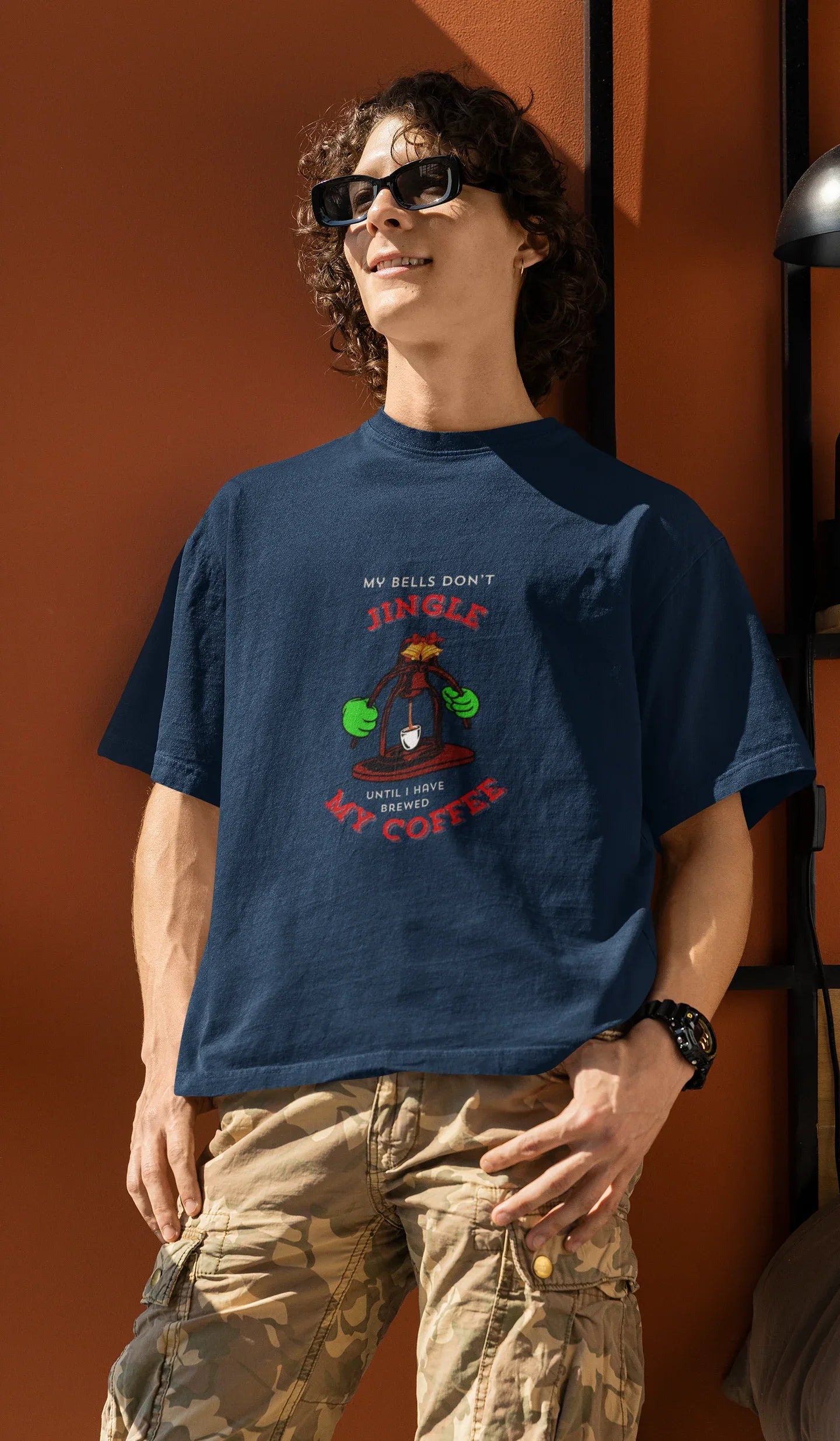Coffee Jingles My Bells Oversized luxe Christmas Tee (Unisex, Cotton) - curledeyes