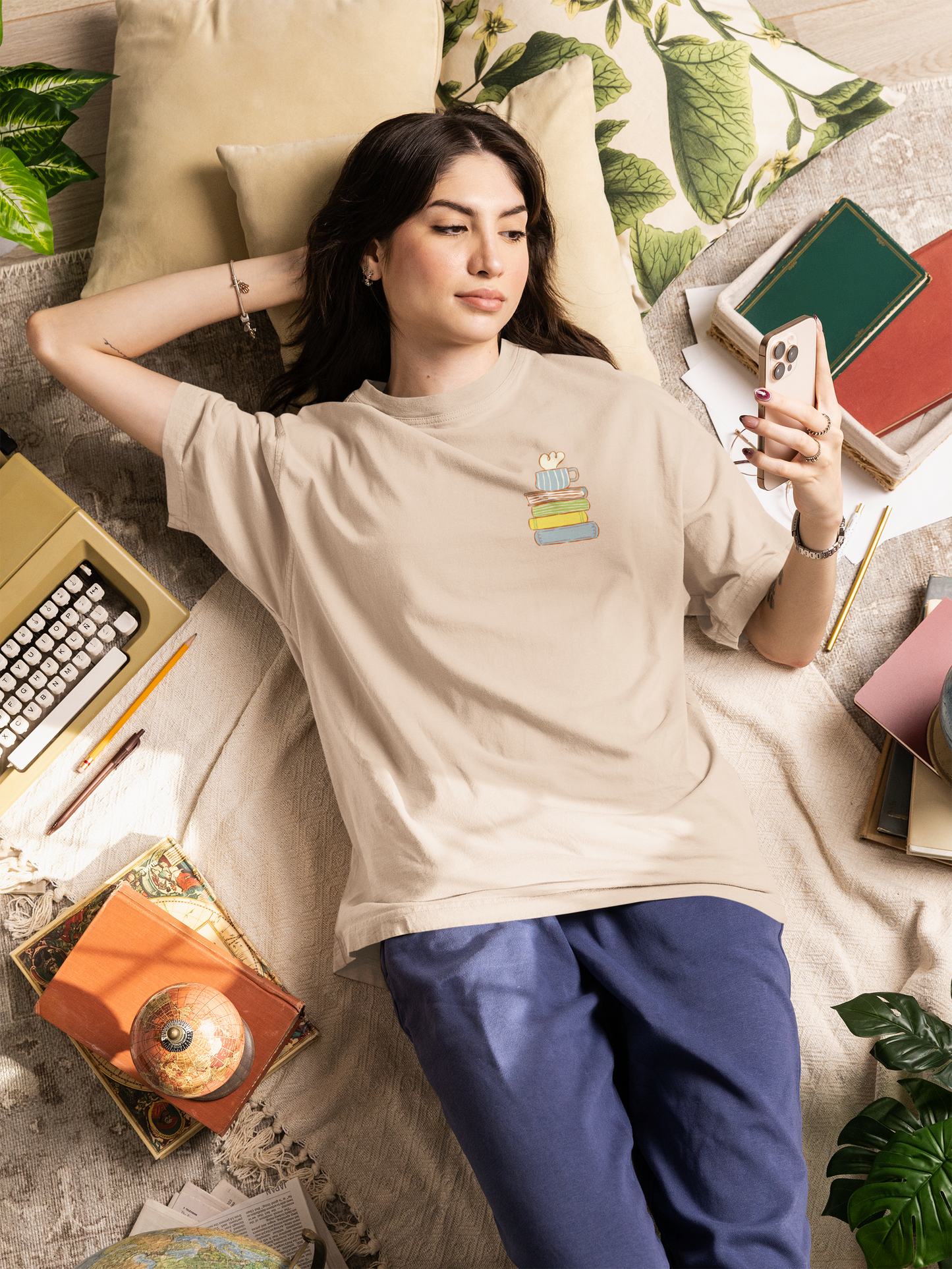 Coffee & Books Oversized Luxe Tee (Unisex, Cotton)