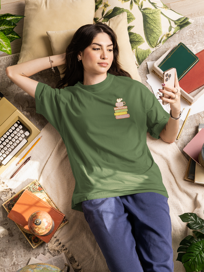 Coffee & Books Oversized Luxe Tee (Unisex, Cotton)