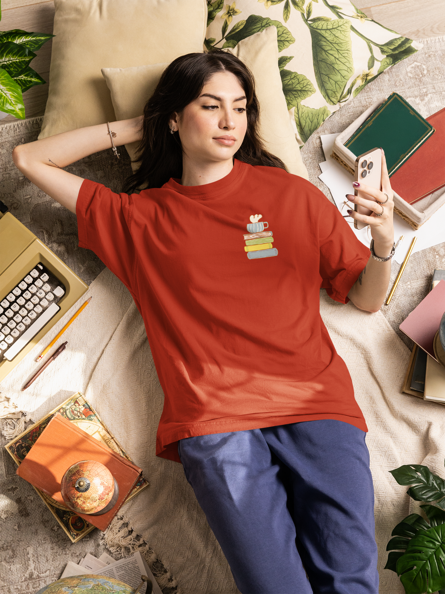 Coffee & Books Oversized Luxe Tee (Unisex, Cotton)