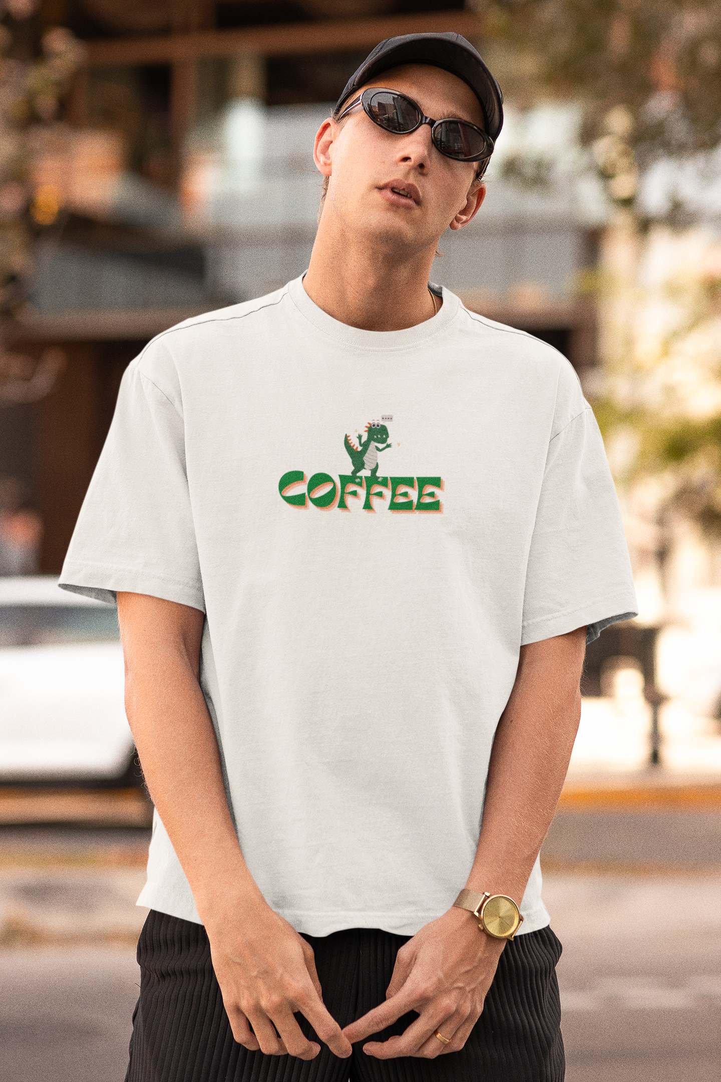 Dino Coffee Oversized Luxe Tee (Cotton, Unisex)