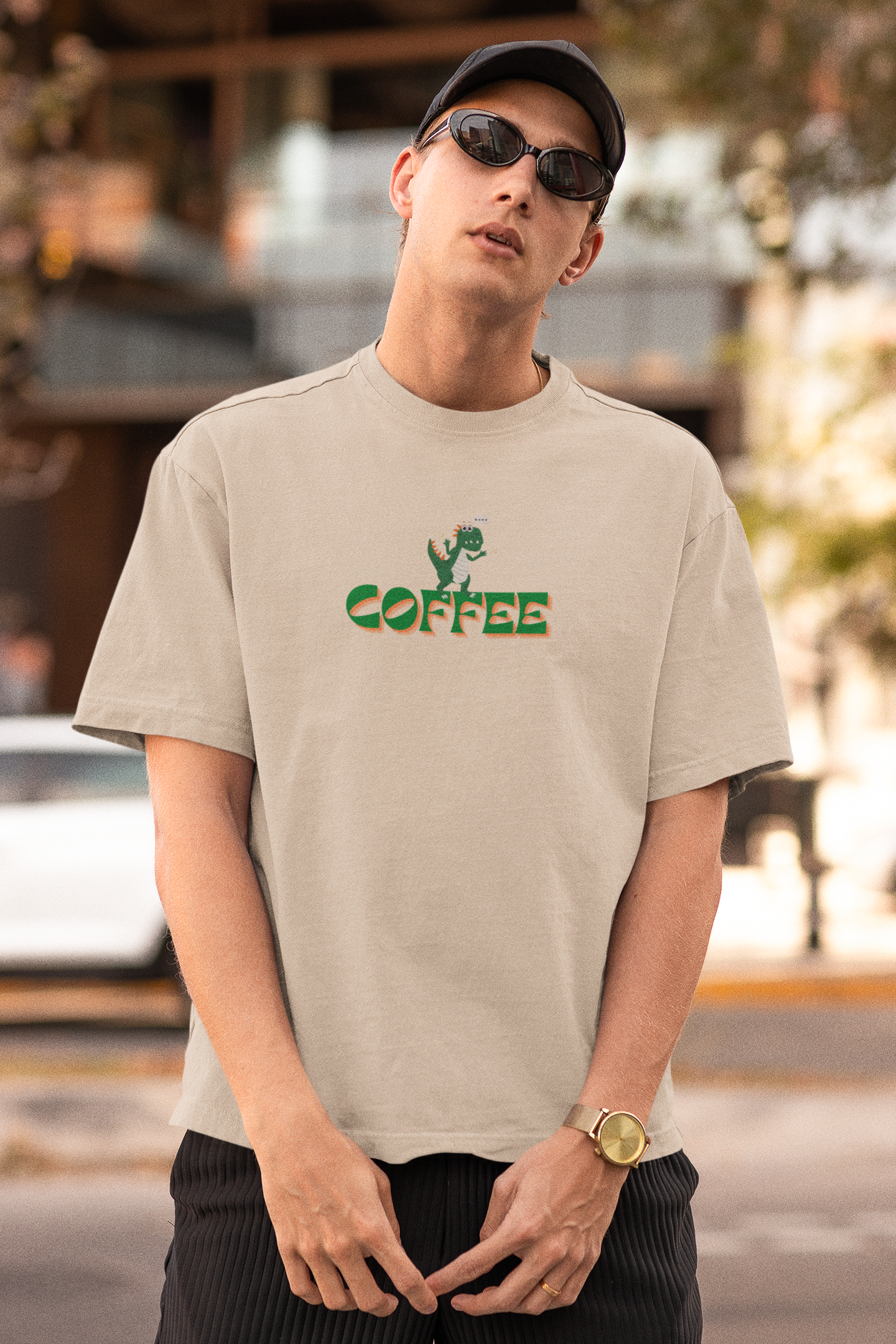 Dino Coffee Oversized Luxe Tee (Cotton, Unisex)