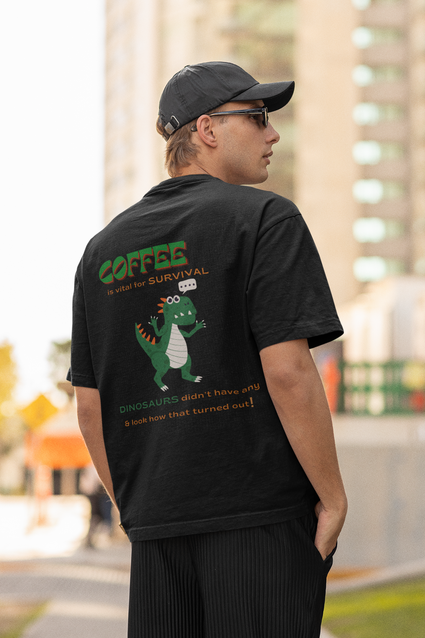 Dino Coffee Oversized Luxe Tee (Cotton, Unisex)
