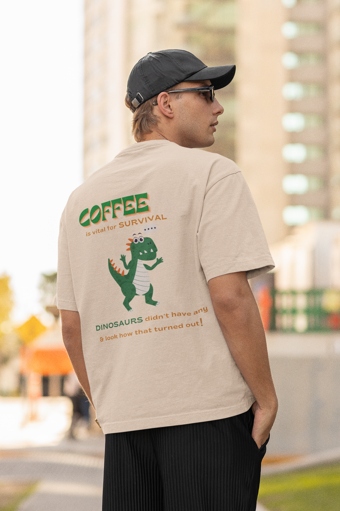 Dino Coffee Oversized Luxe Tee (Cotton, Unisex)