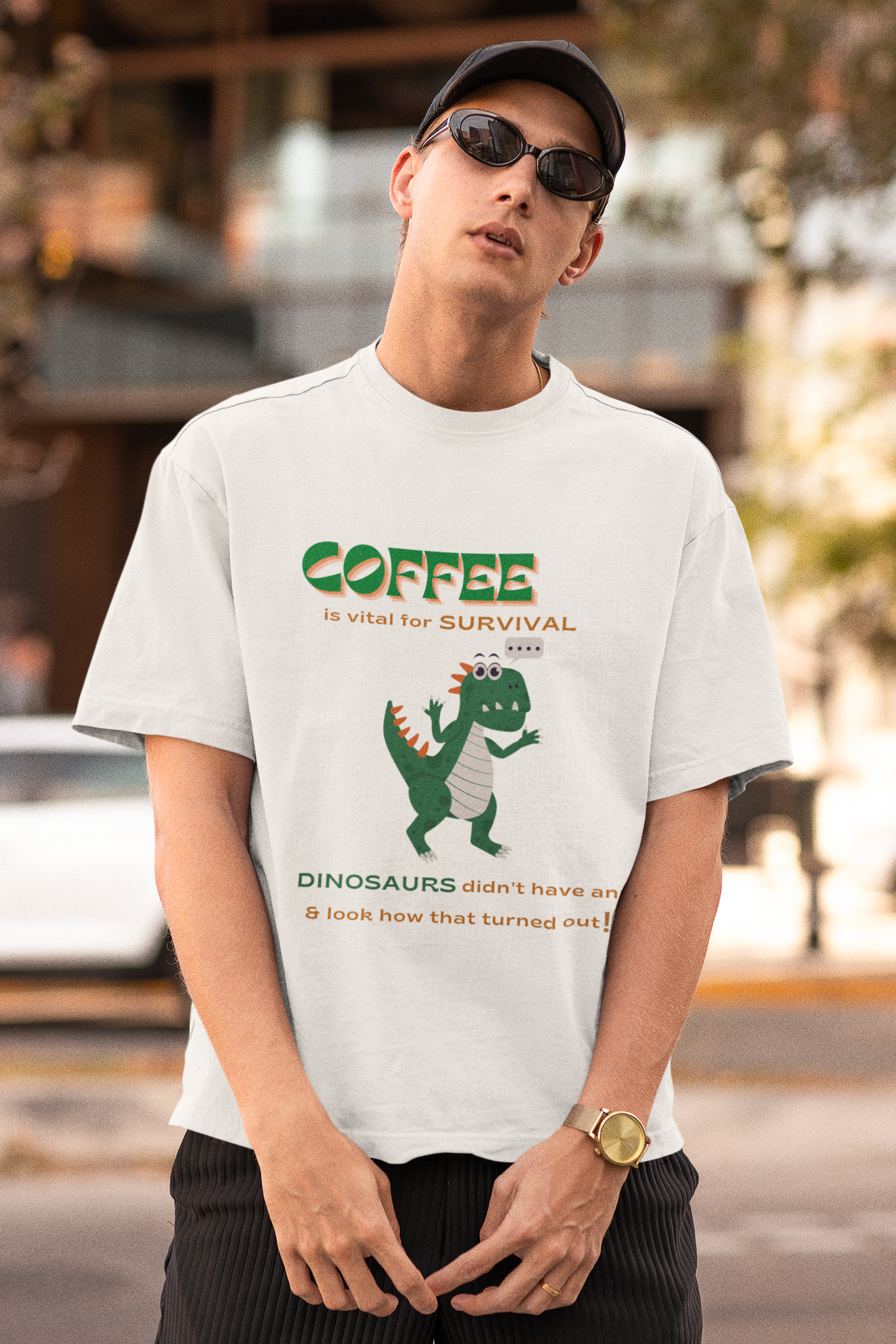 Dino Coffee Oversized Luxe Tee (Cotton, Unisex)