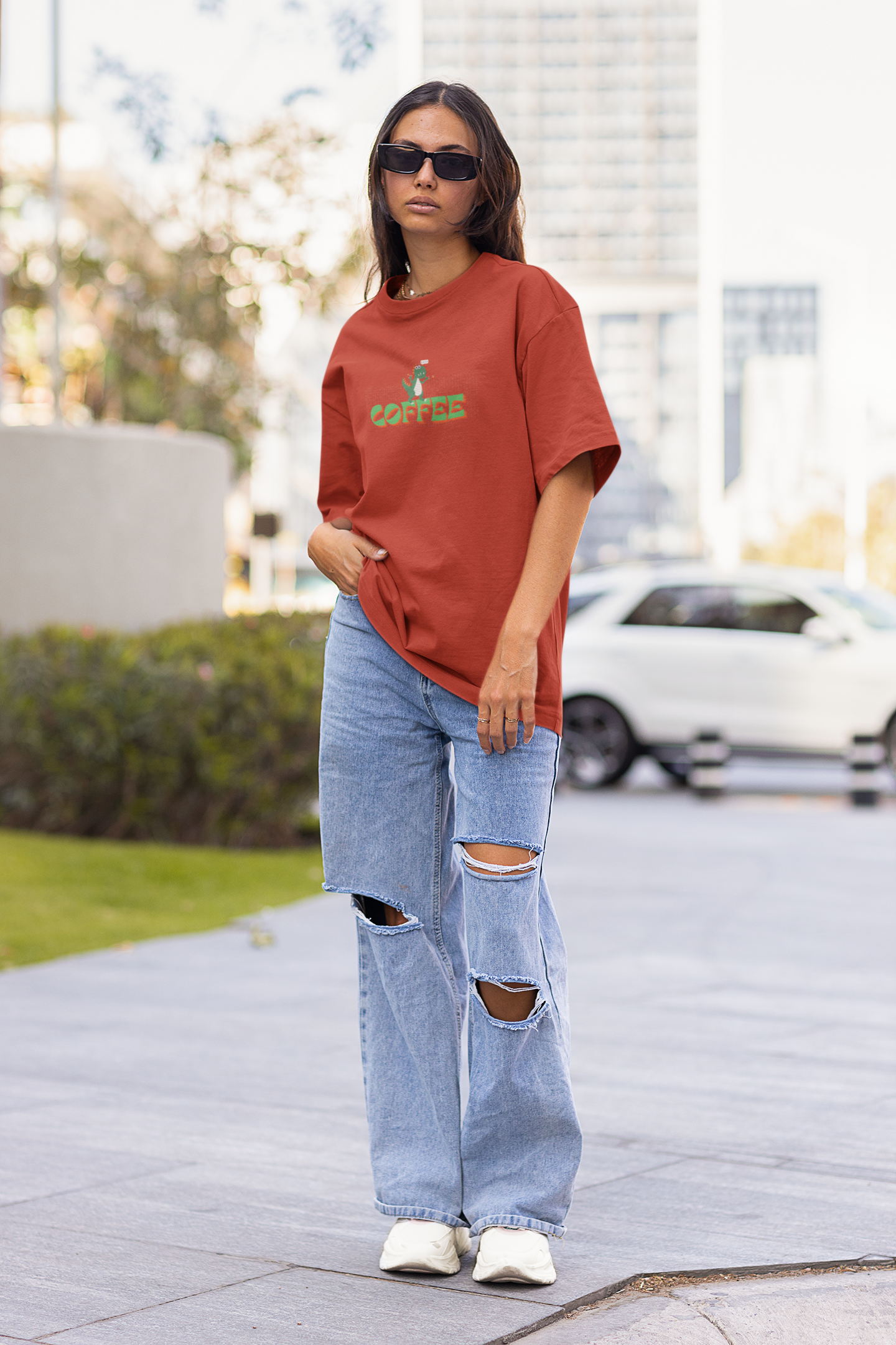 Dino Coffee Oversized Luxe Tee (Cotton, Unisex)