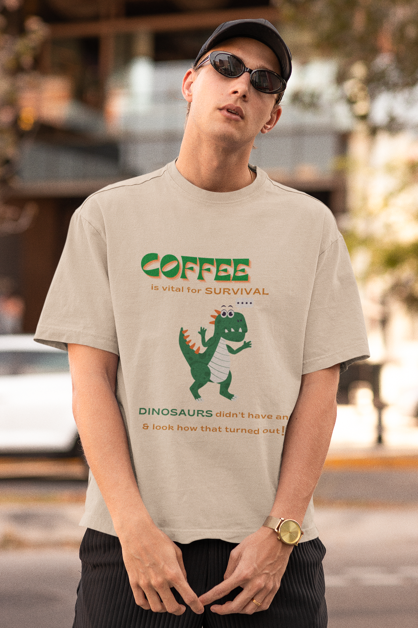 Dino Coffee Oversized Luxe Tee (Cotton, Unisex)