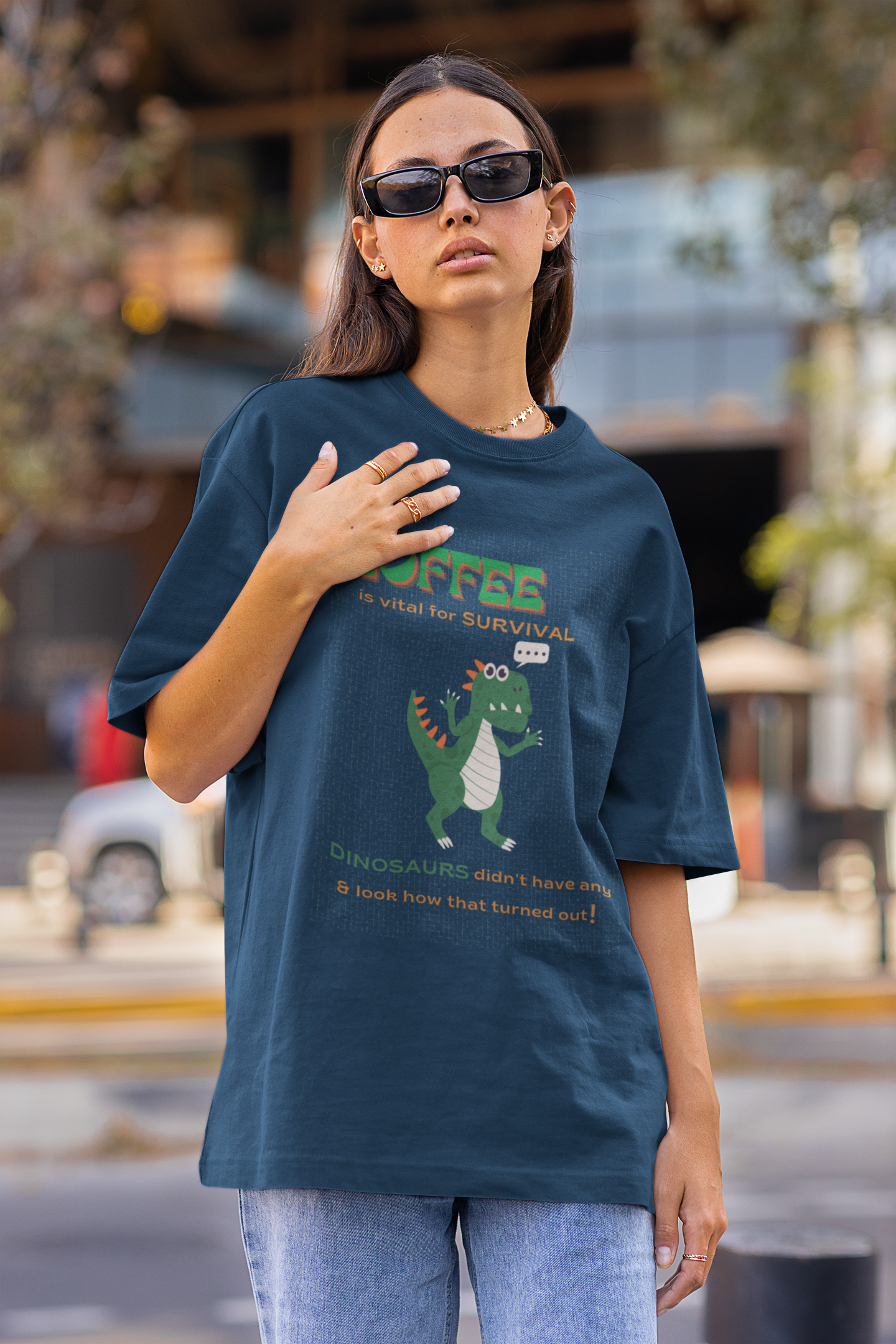 Dino Coffee Oversized Luxe Tee (Cotton, Unisex)