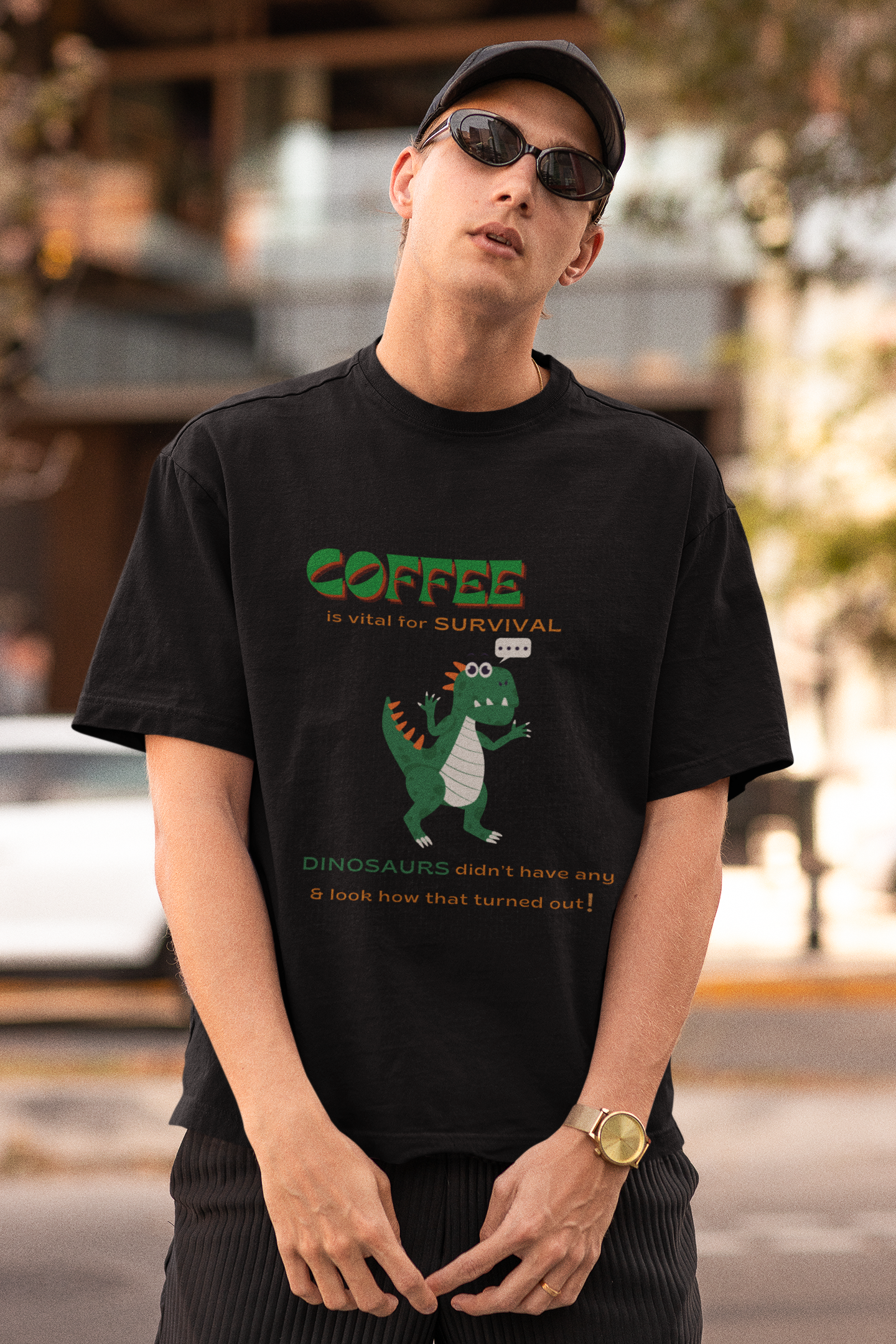 Dino Coffee Oversized Luxe Tee (Cotton, Unisex)