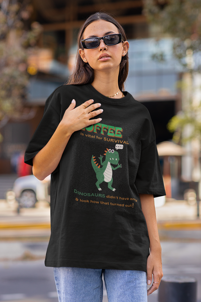 Dino Coffee Oversized Luxe Tee (Cotton, Unisex)