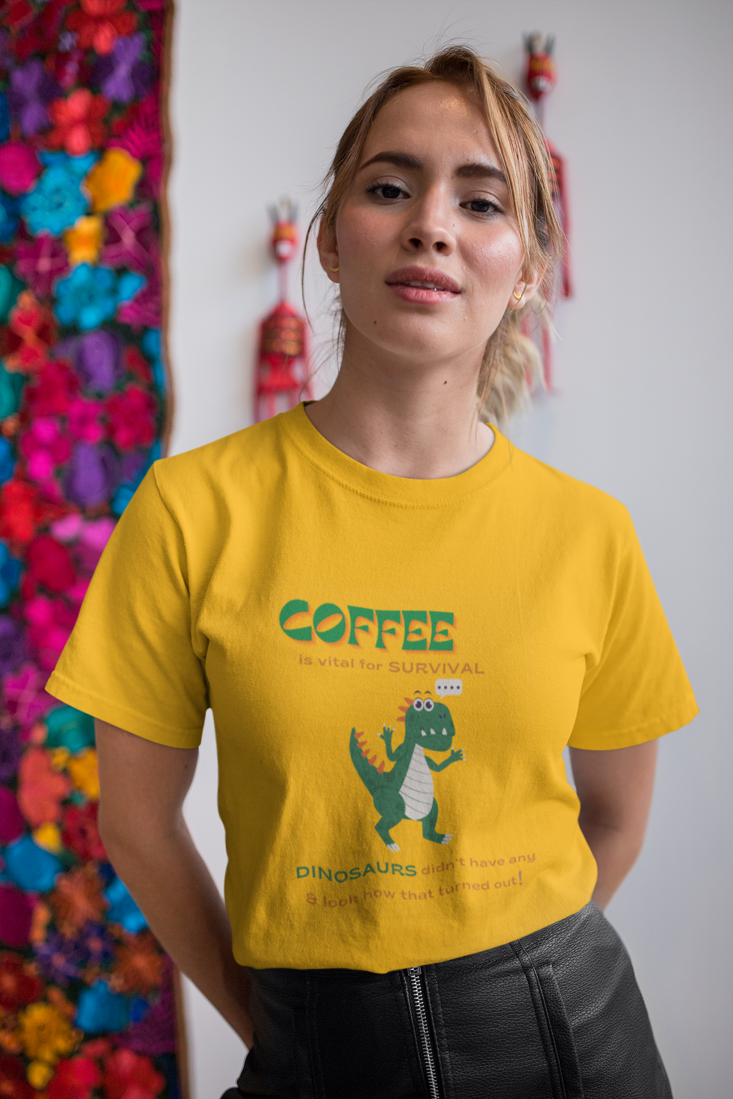 Dino Coffee Tee (Unisex, Cotton)