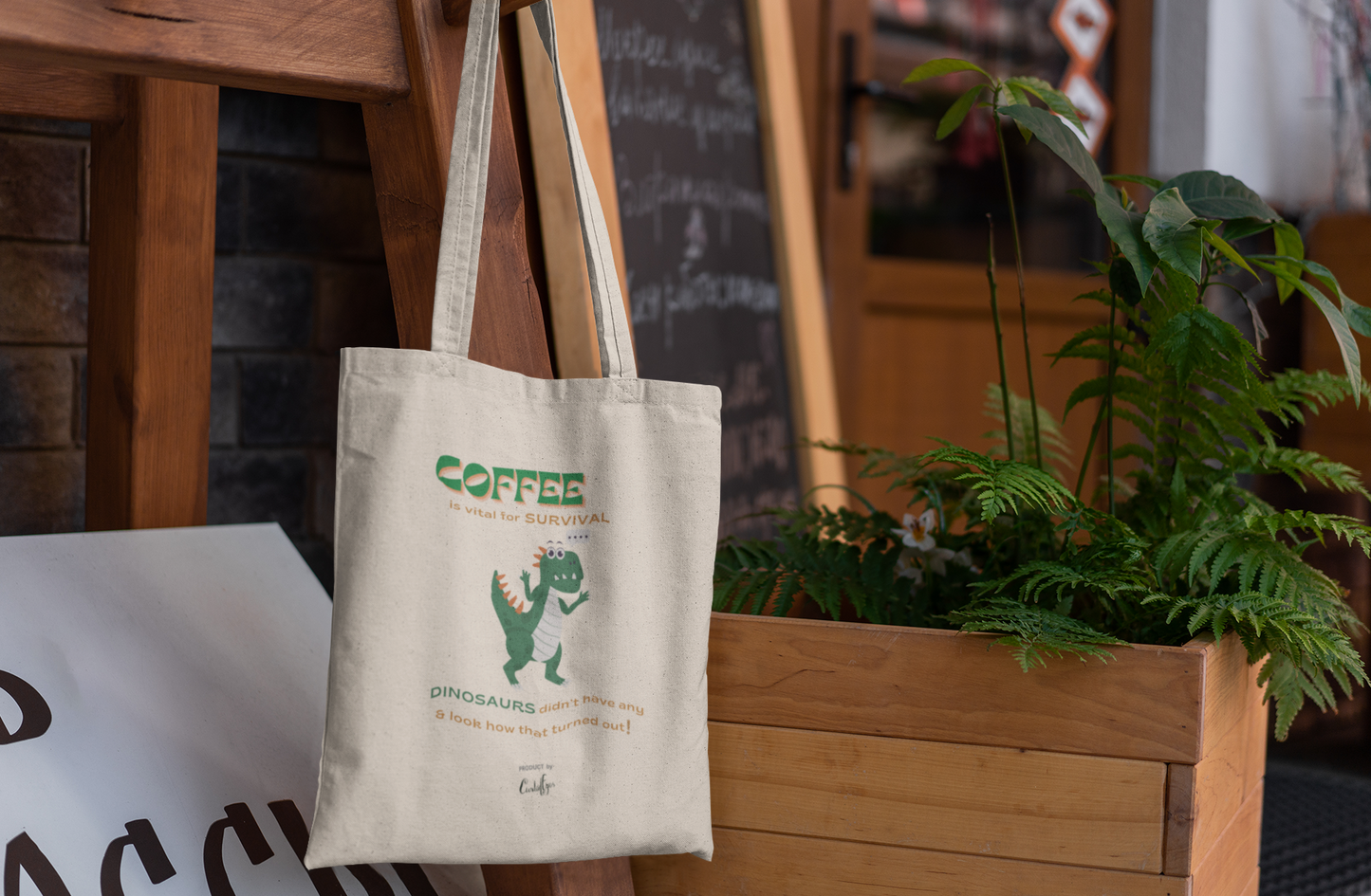 Dino Coffee Tote Bag (Cotton Canvas)