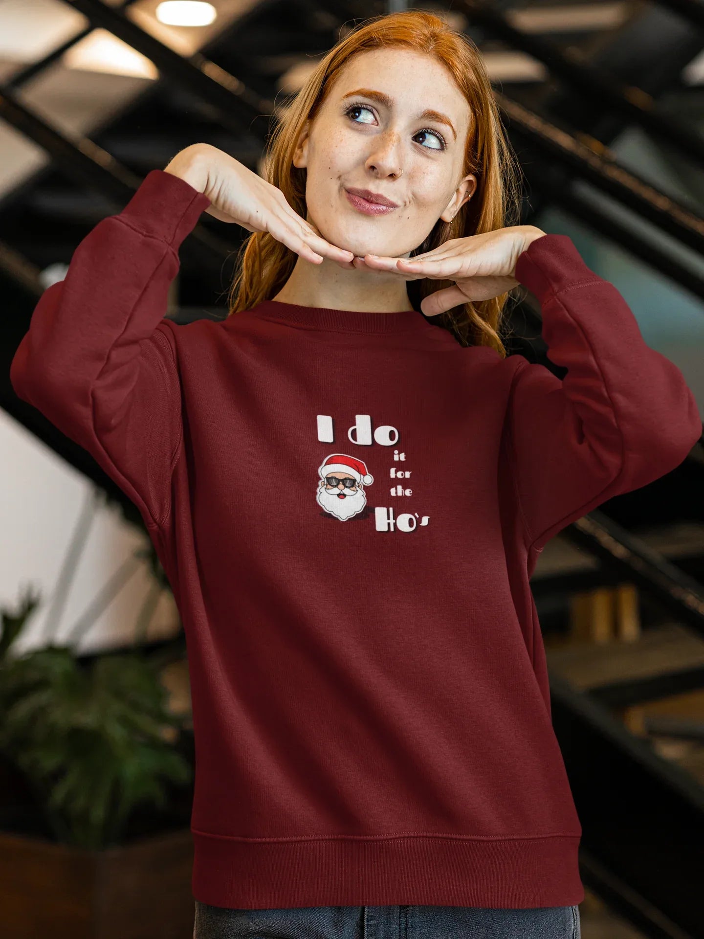 Do It For The HOs Fun Christmas Sweatshirt (Unisex, Cotton - curledeyes